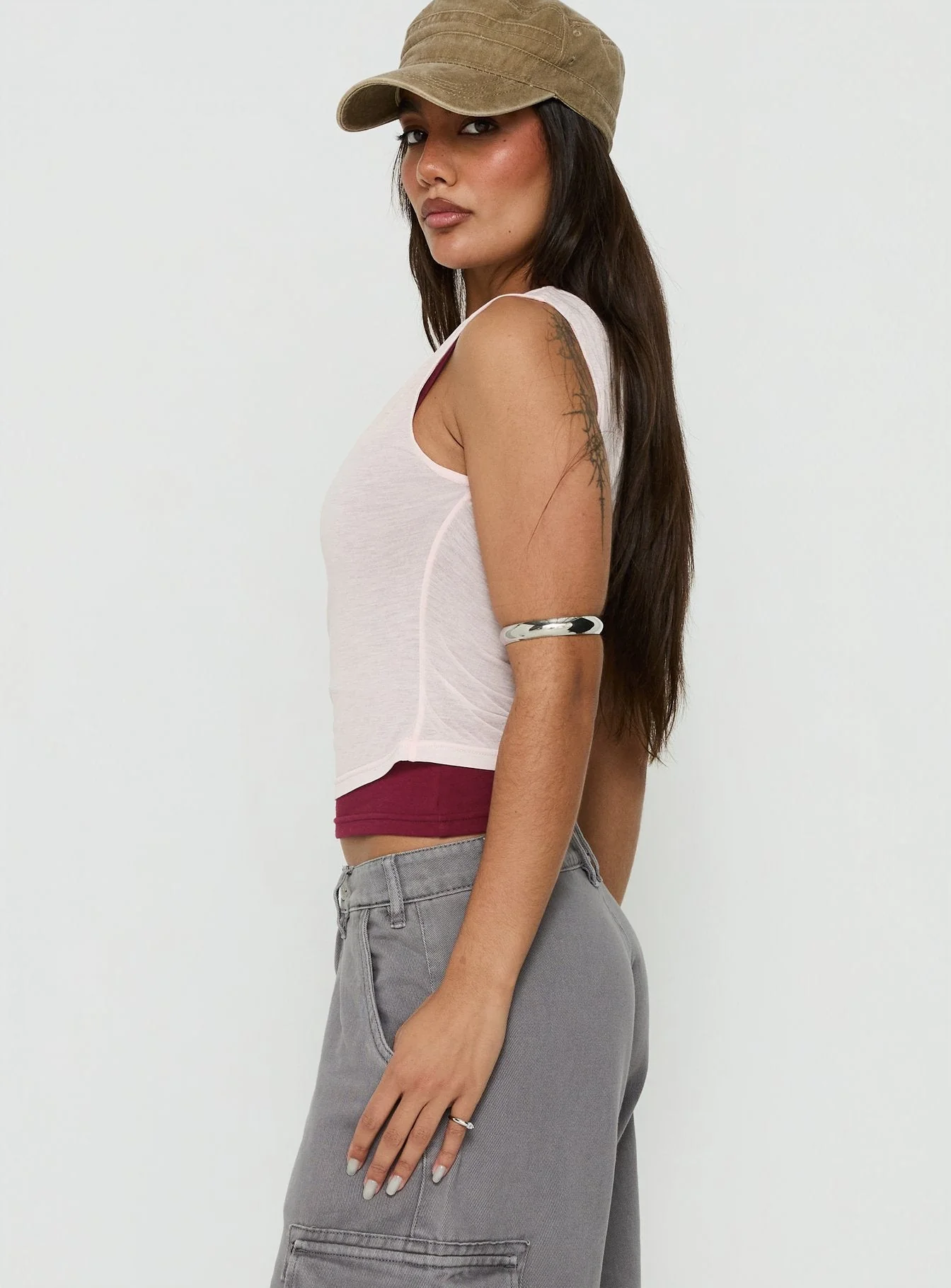 Klaretta Off Shoulder Draped Layered Top Pink / Burgundy - Image 3