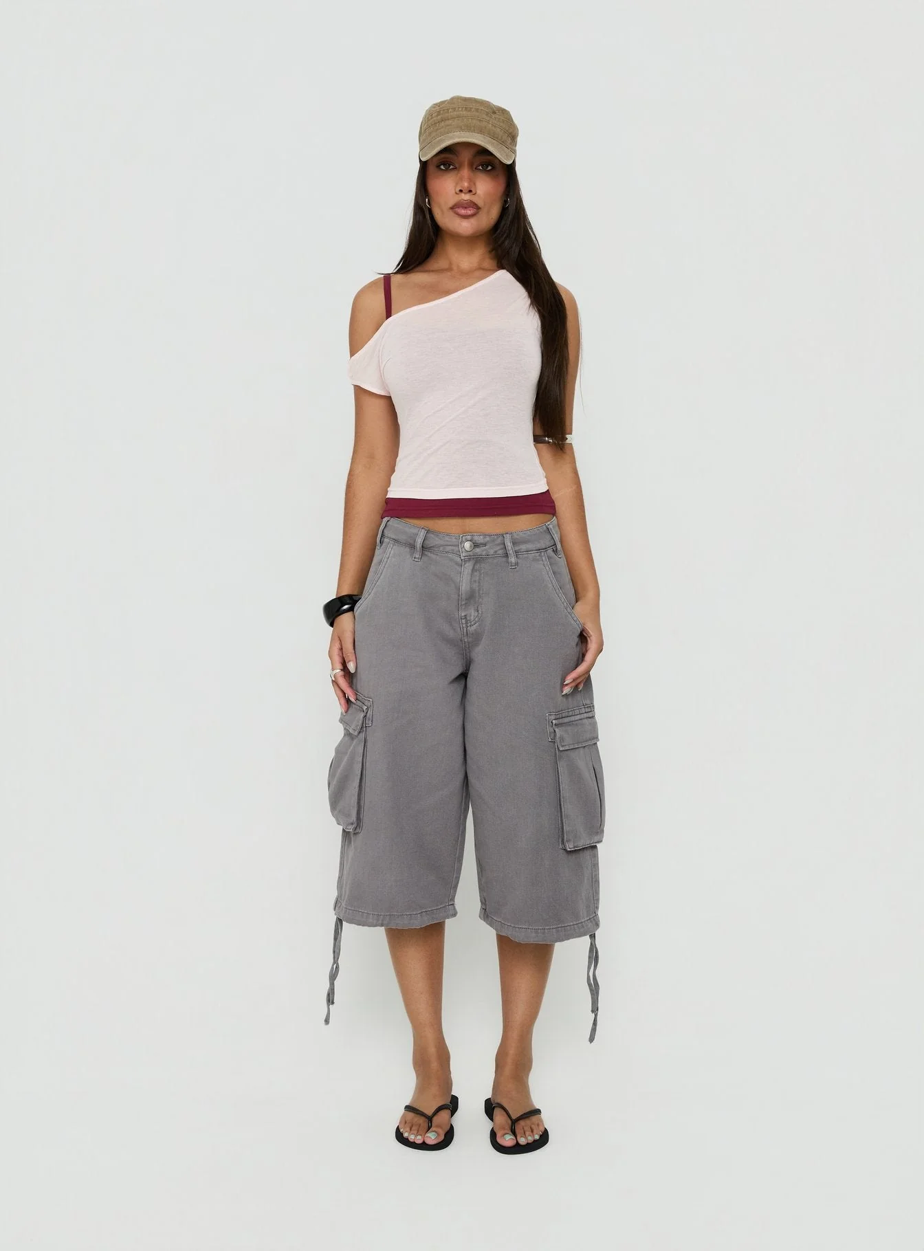 Klaretta Off Shoulder Draped Layered Top Pink / Burgundy - Image 6