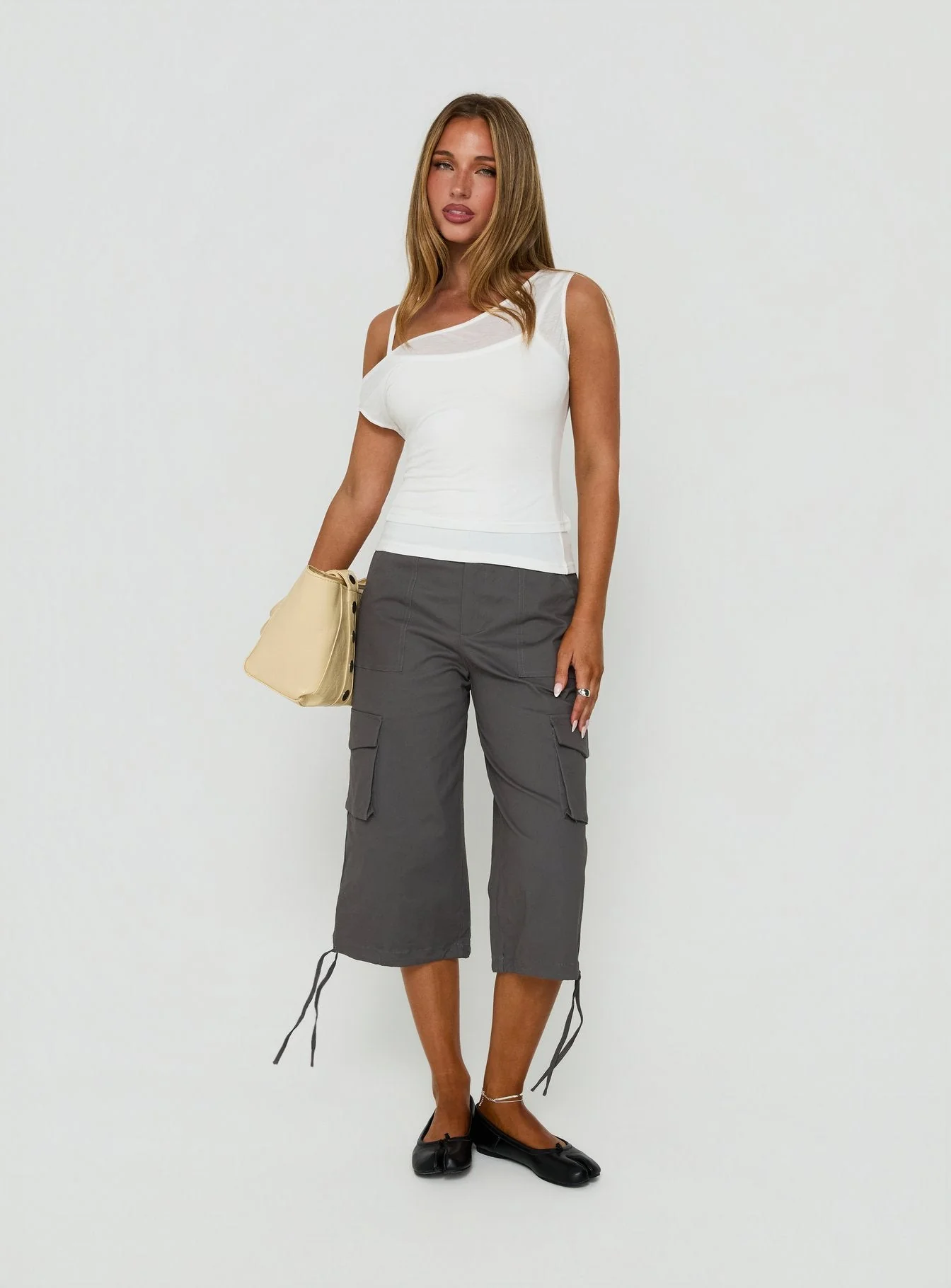 Klaretta Off Shoulder Draped Layered Top White - Image 3