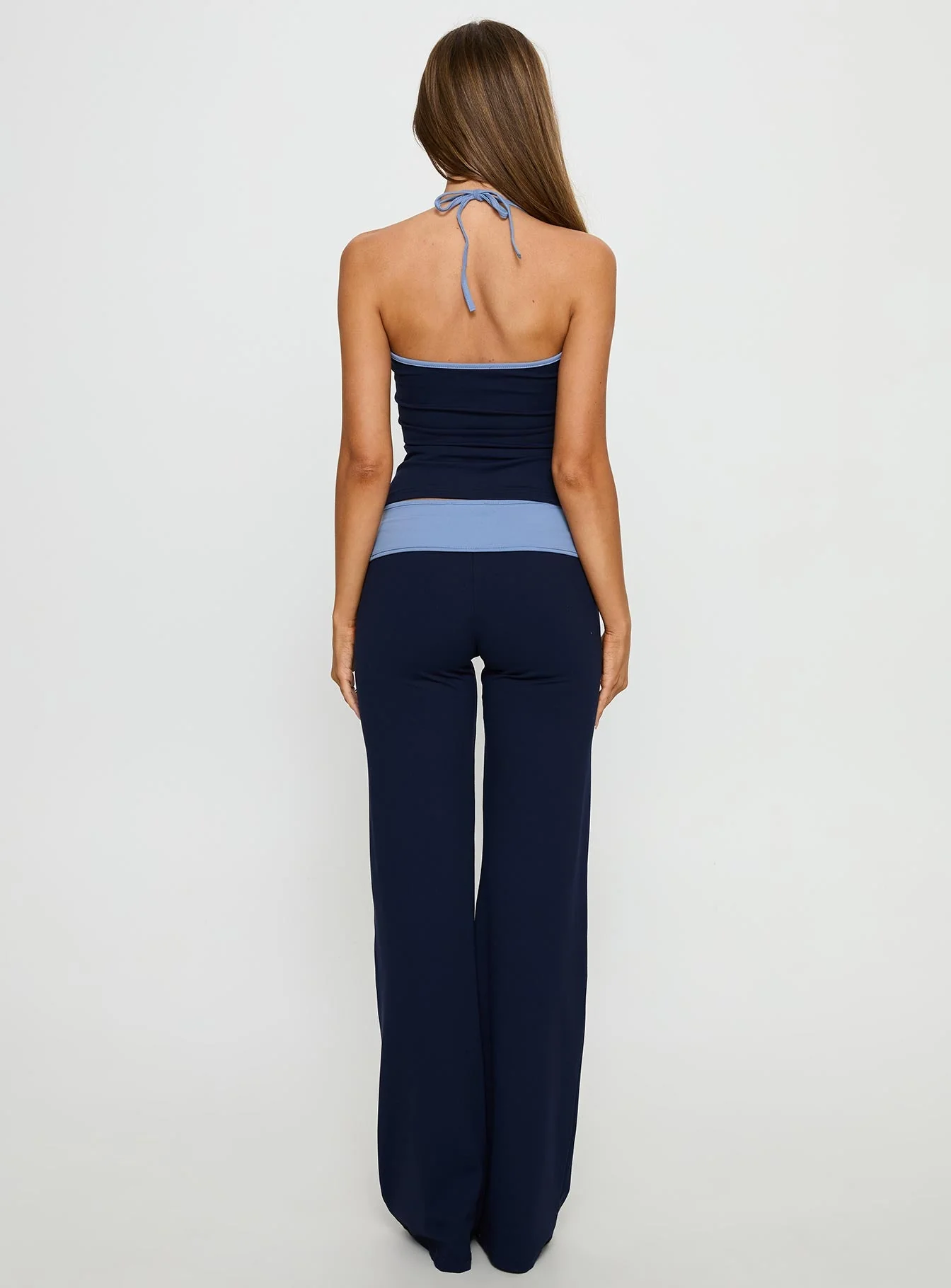 Kobee Jersey Flare Trousers Navy / Light Blue - Image 5