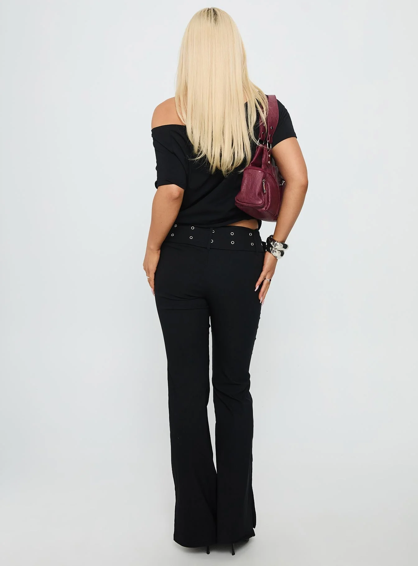 Kortnee Eyelet Detail Flare Leg Trousers Black - Image 5