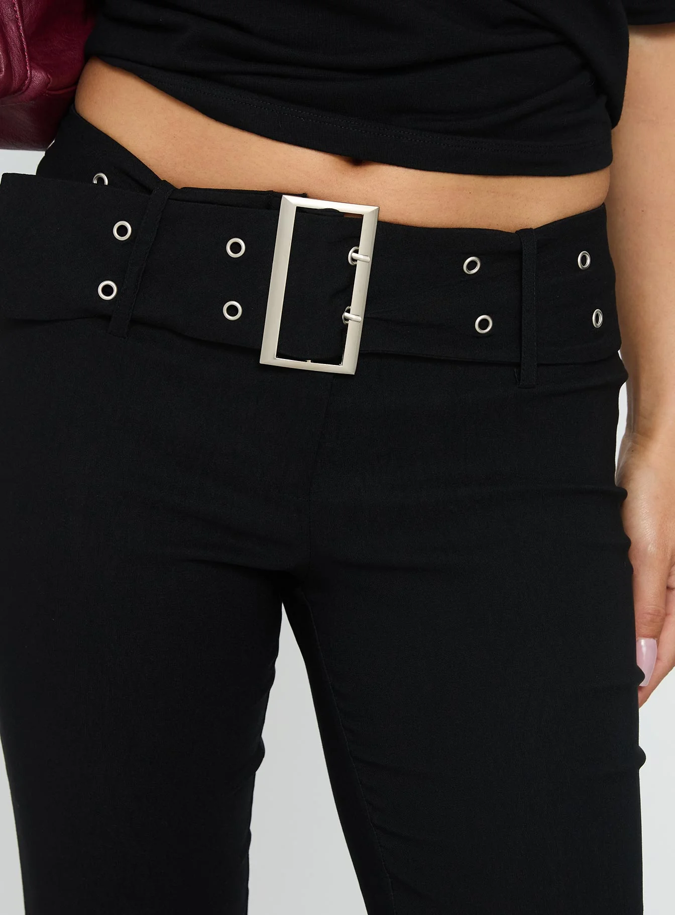 Kortnee Eyelet Detail Flare Leg Trousers Black - Image 6