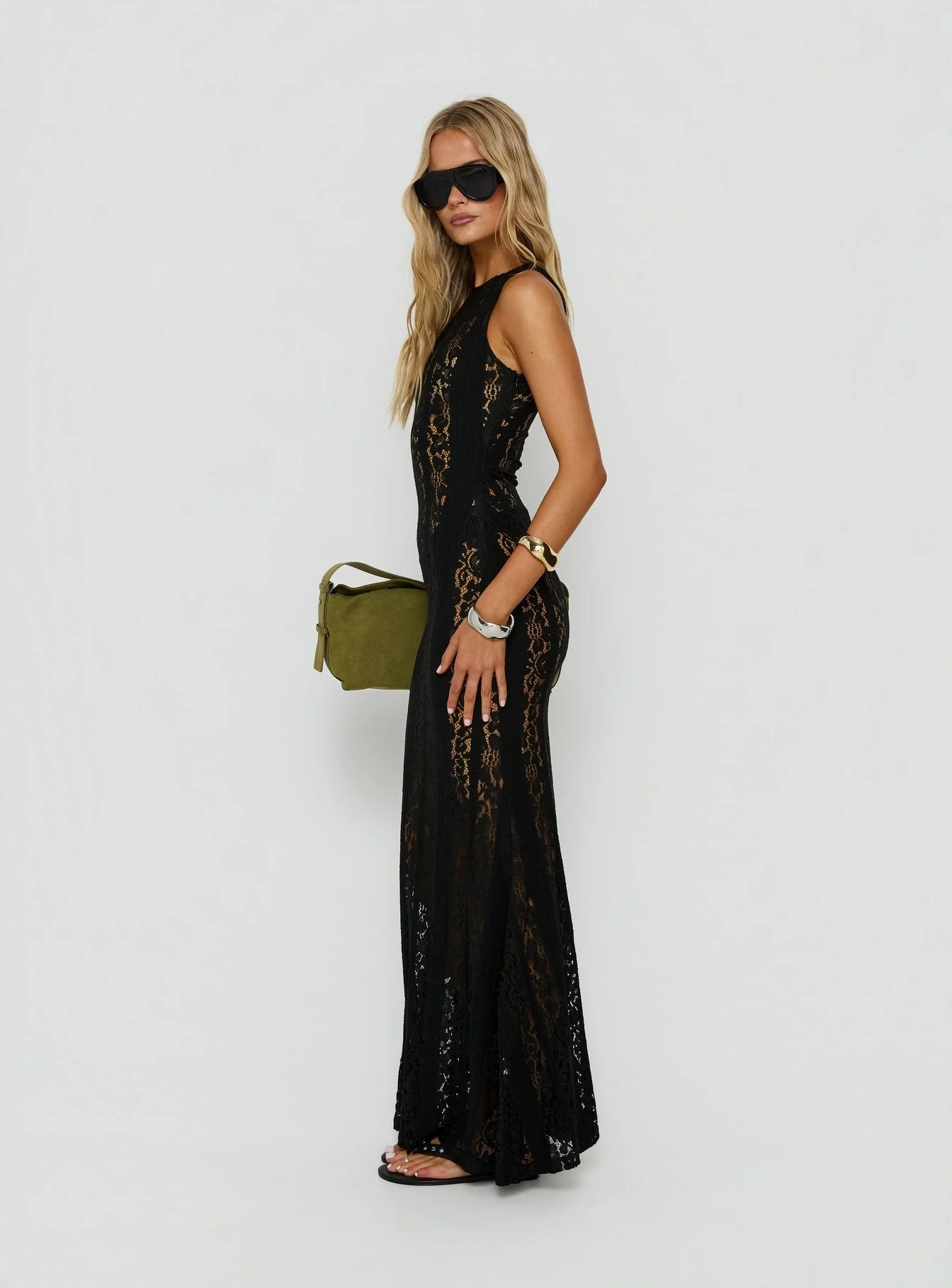 Laurenza Sheer Lace Maxi Dress Black - Image 3
