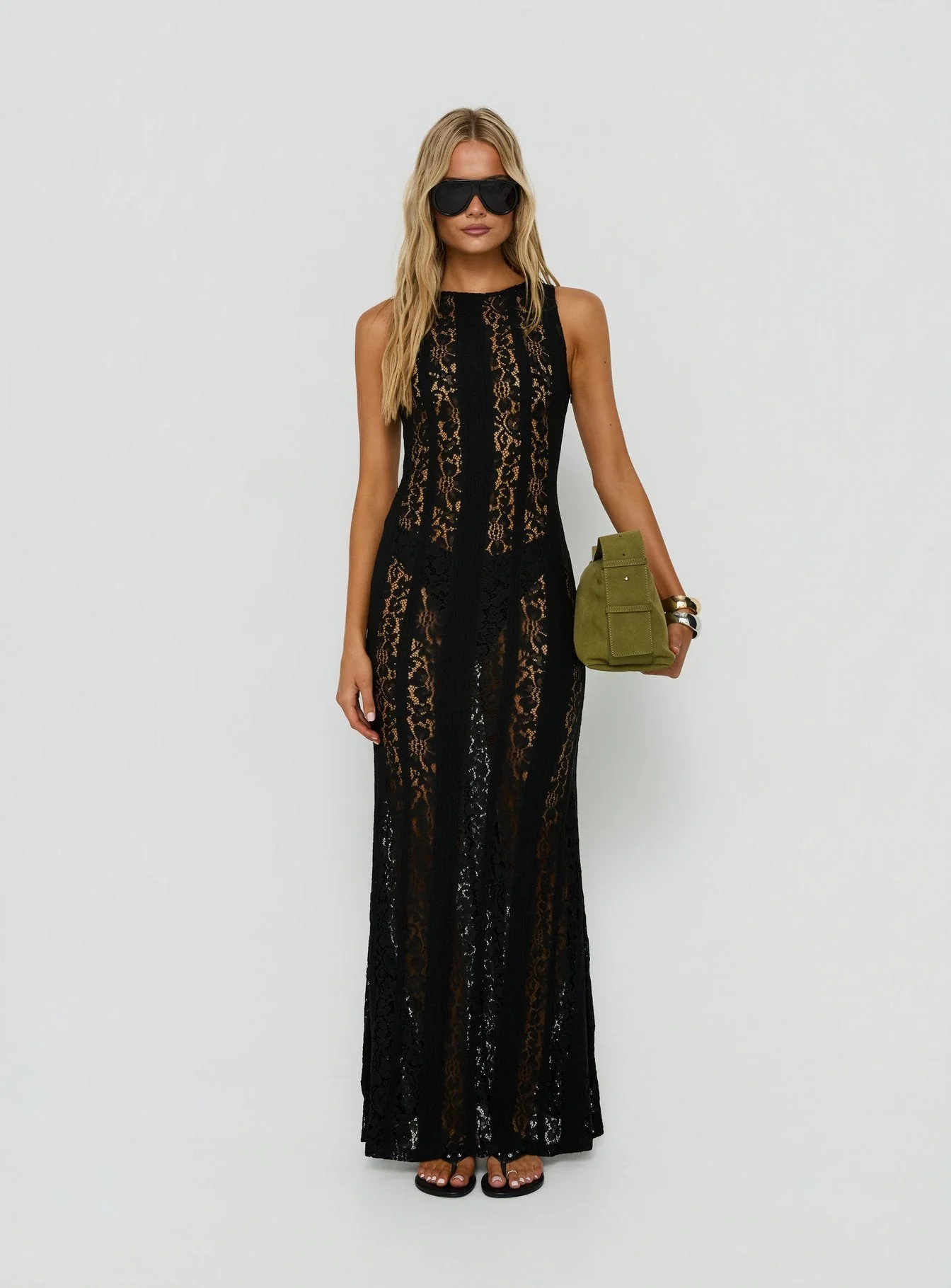 Laurenza Sheer Lace Maxi Dress Black - Image 6