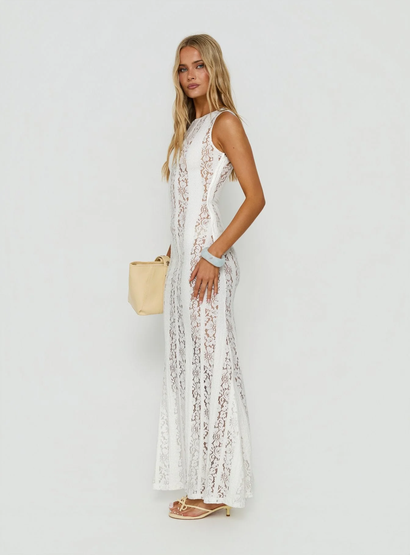 Laurenza Sheer Lace Maxi Dress Off White - Image 4