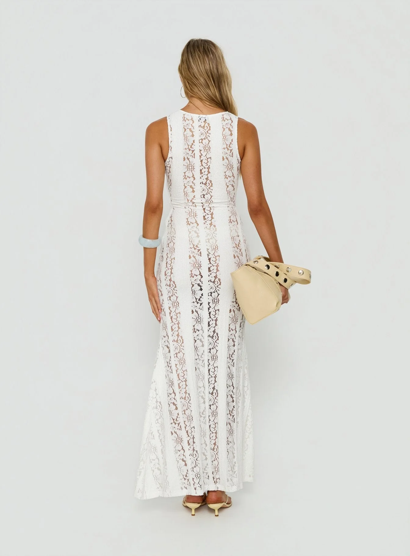 Laurenza Sheer Lace Maxi Dress Off White - Image 5