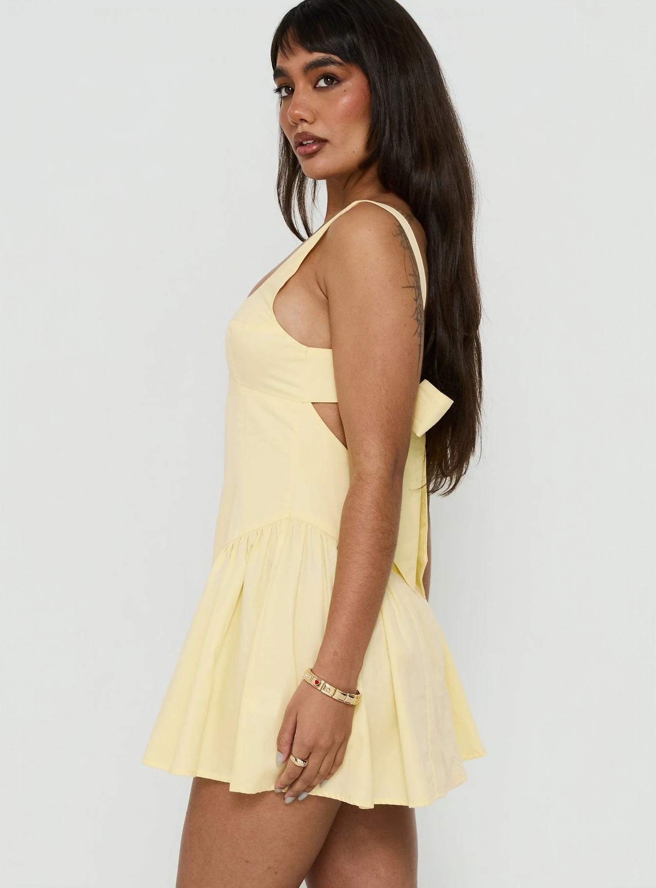 Lelouise Tie Back Mini Dress Butter Yellow - Image 3