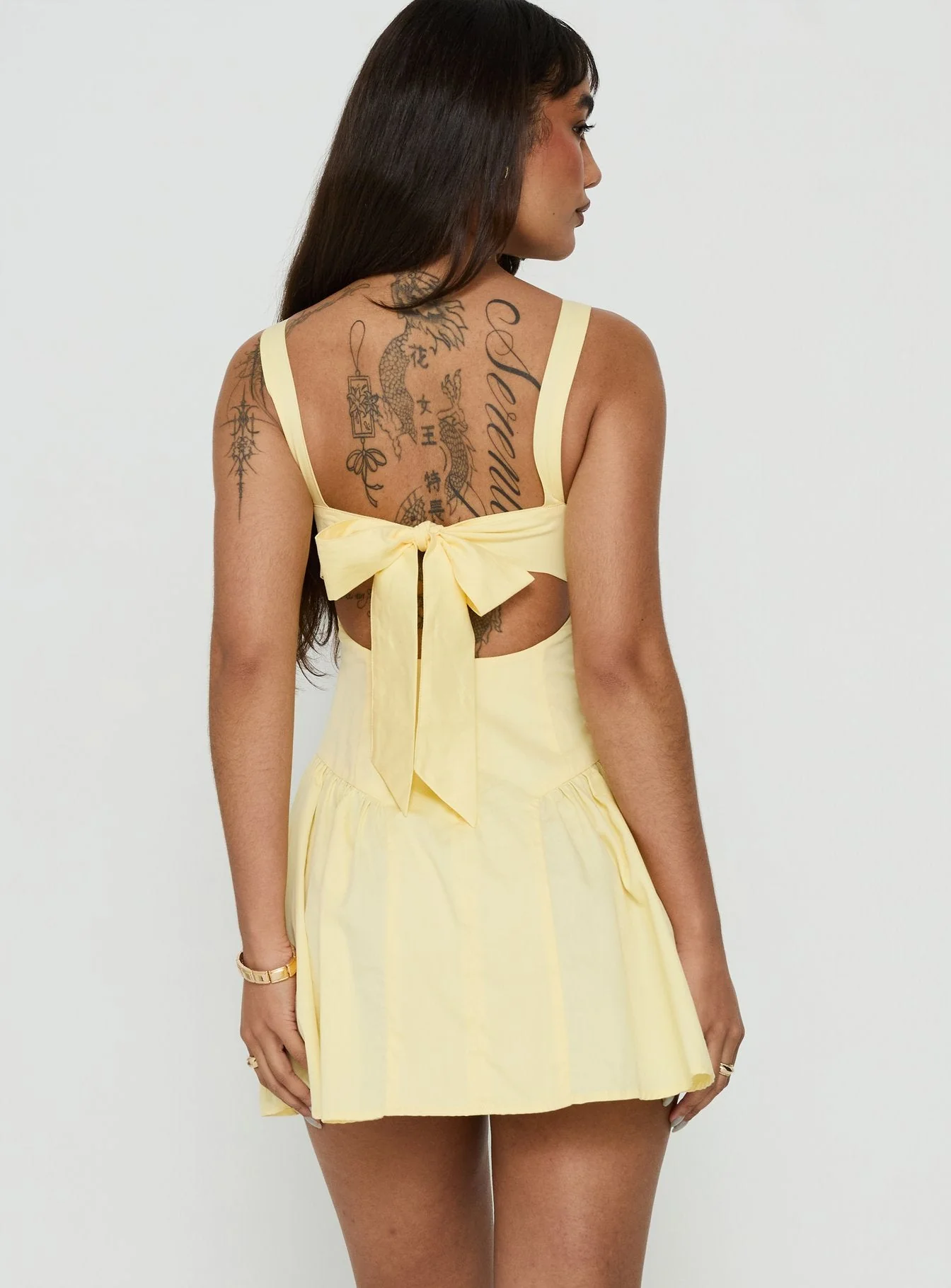 Lelouise Tie Back Mini Dress Butter Yellow - Image 4