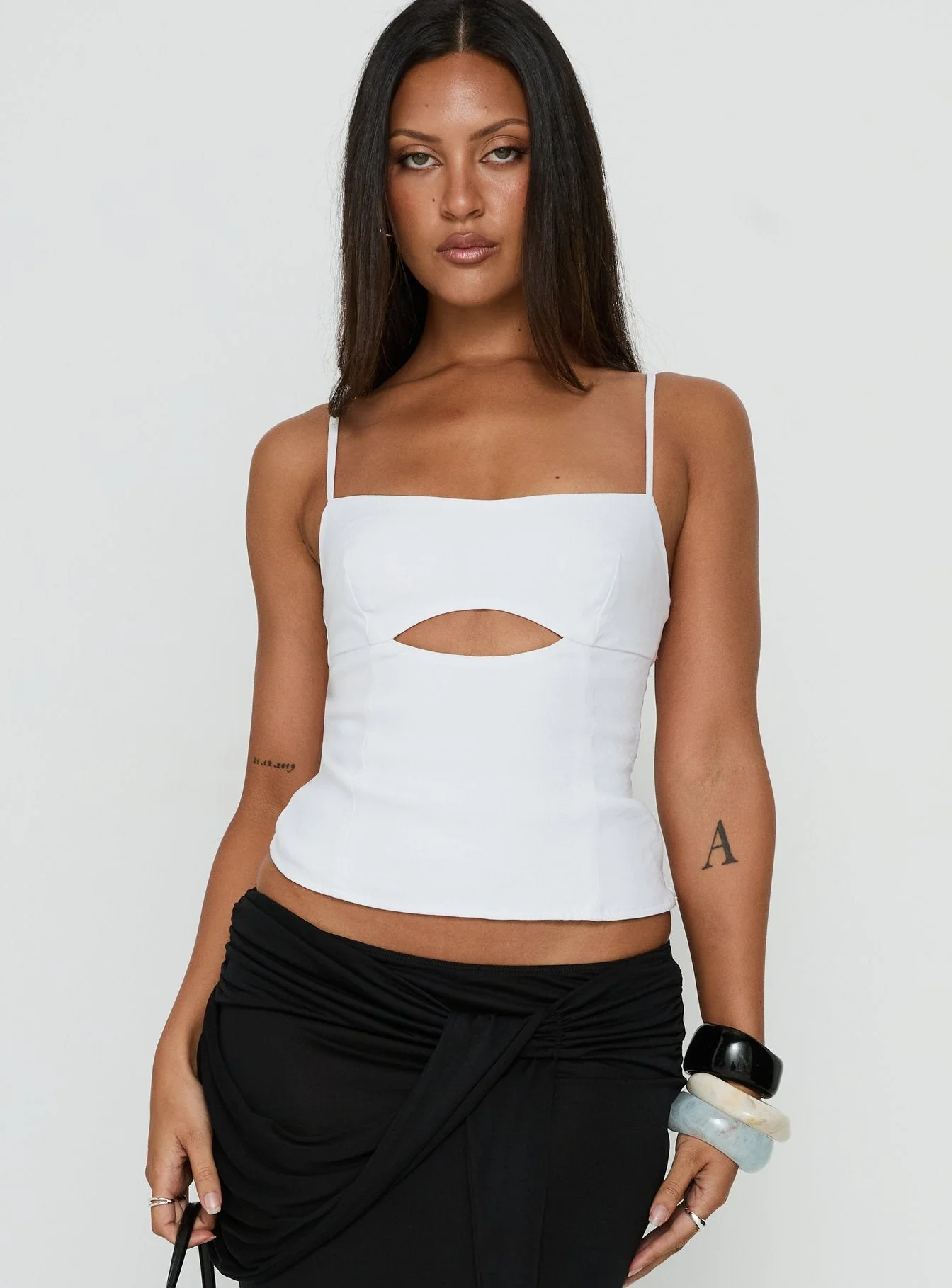 Lenara Cut Out Cami Top White - Image 2