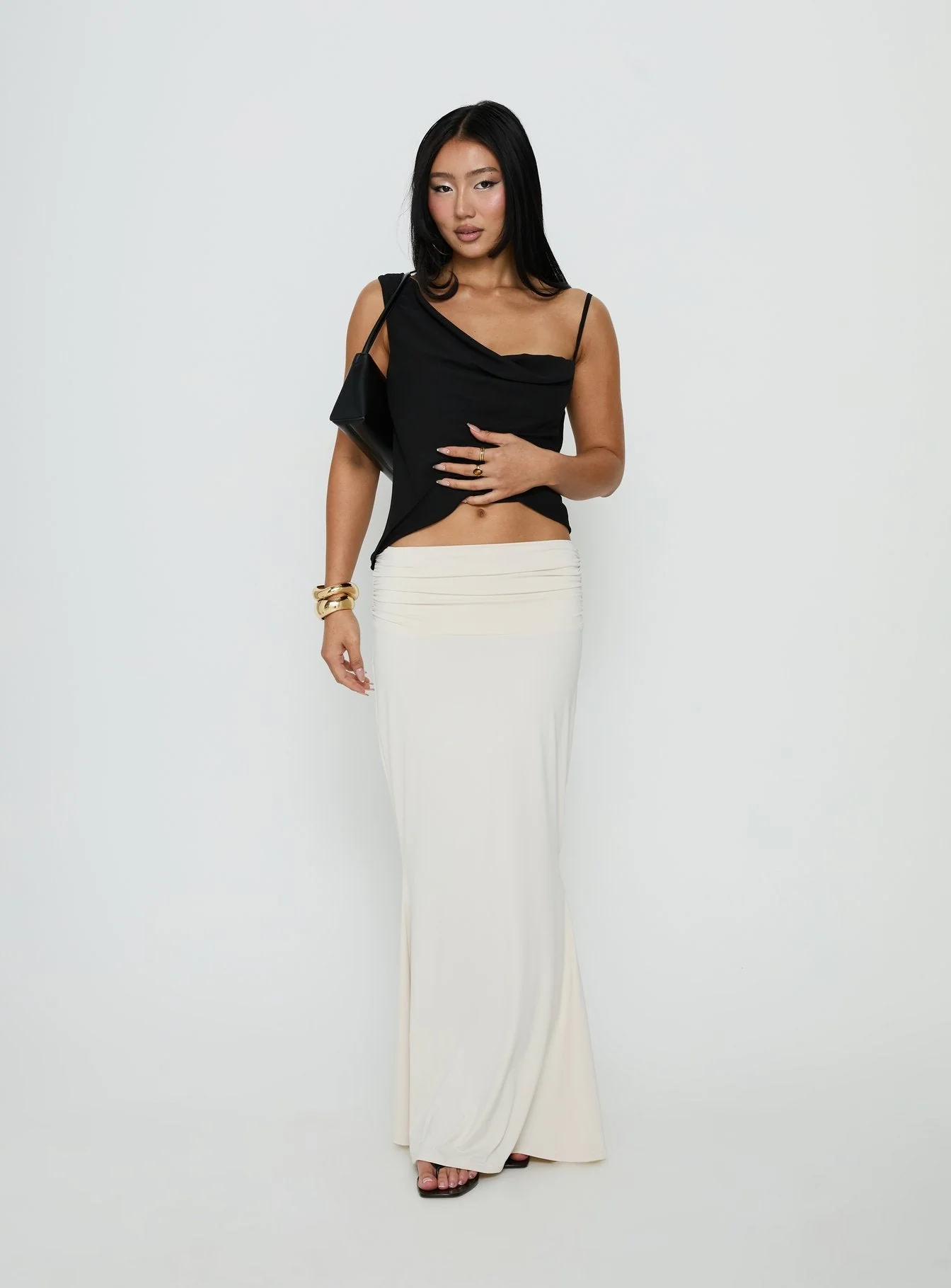 Liorah Foldover Waist Maxi Skirt Cream - Image 2