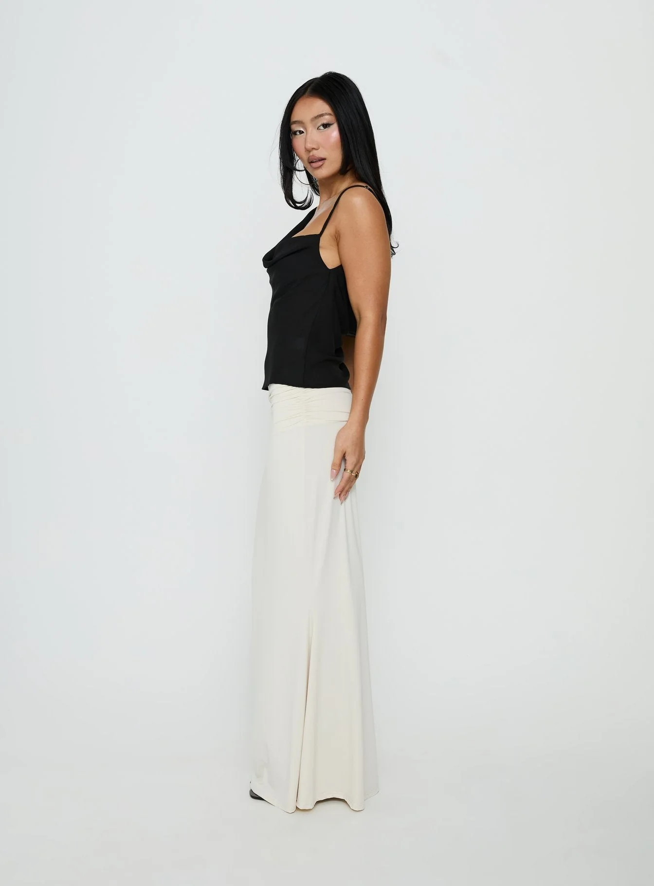 Liorah Foldover Waist Maxi Skirt Cream - Image 4