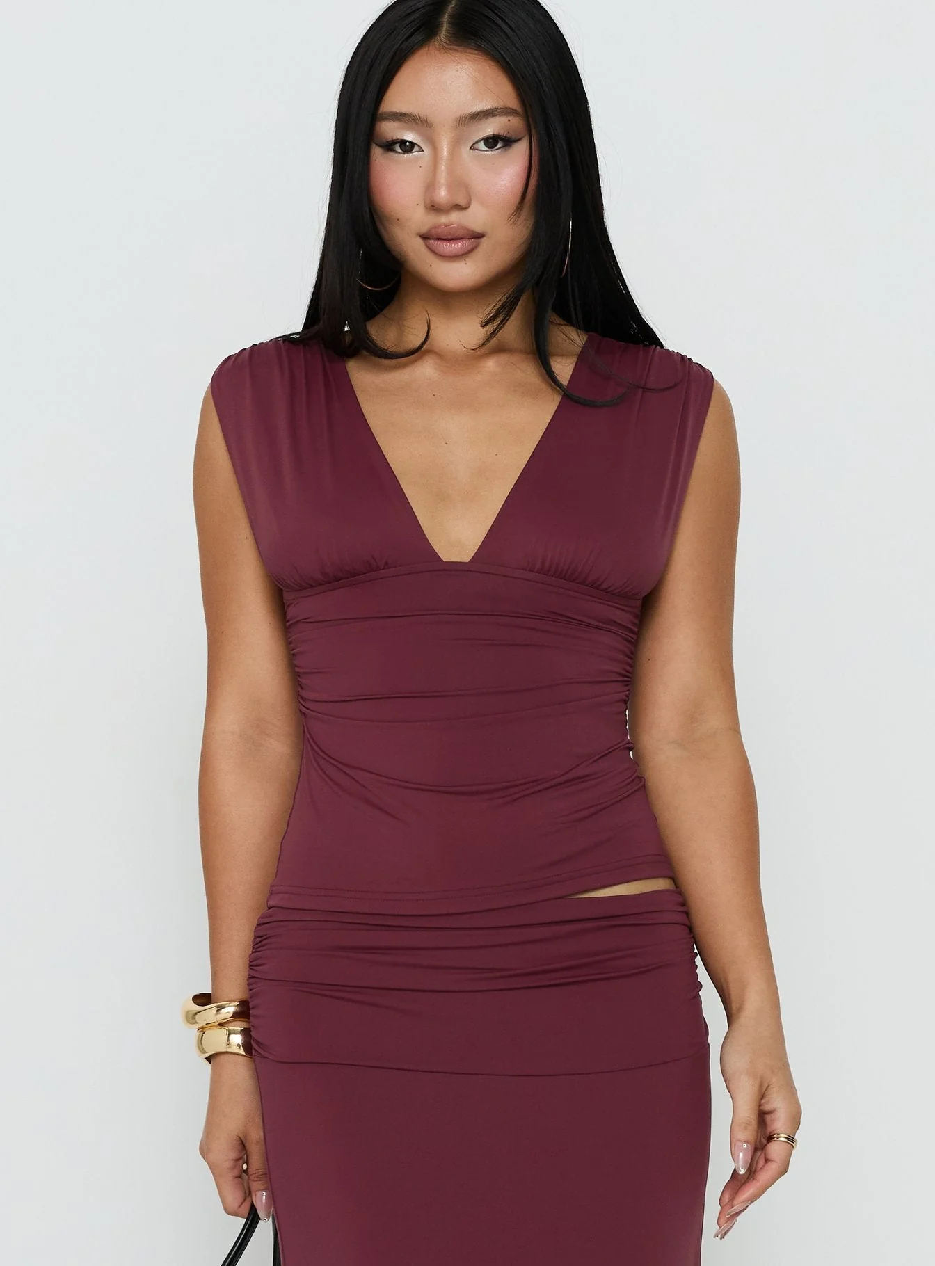 Liorah Thick Strap Plunge Neck Top Red - Image 2