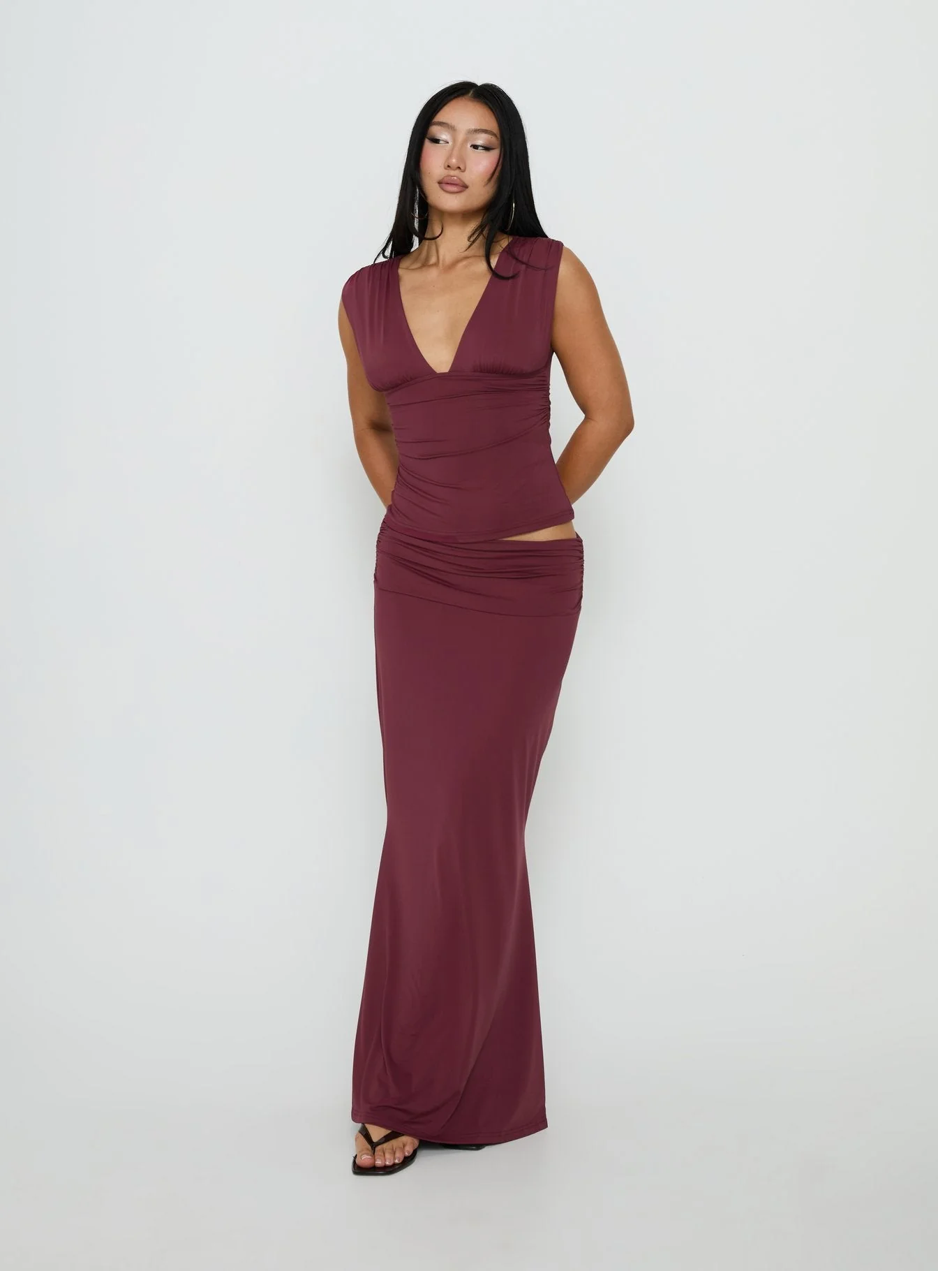 Liorah Thick Strap Plunge Neck Top Red - Image 3