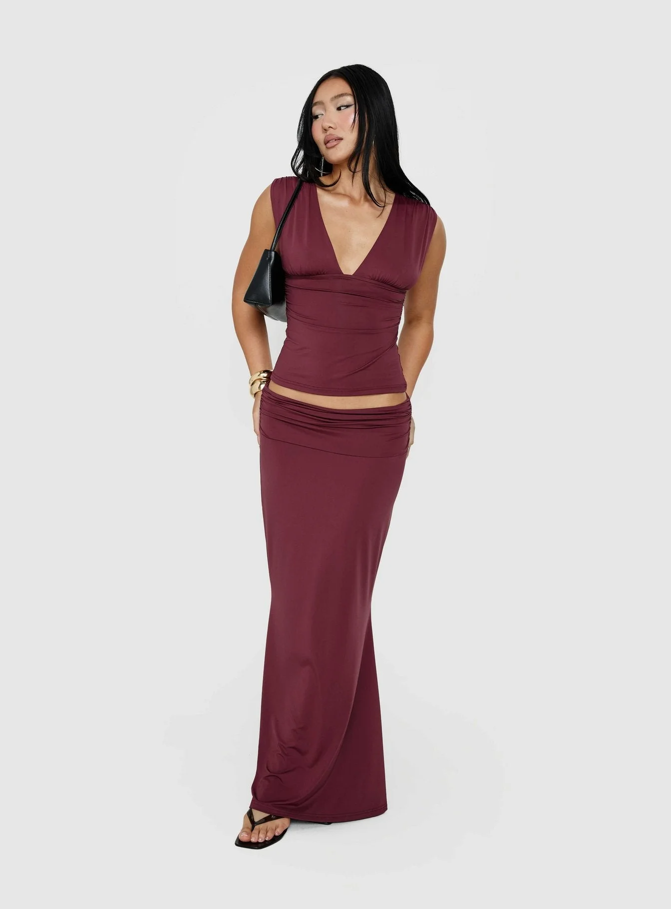Liorah Thick Strap Plunge Neck Top Red - Image 8