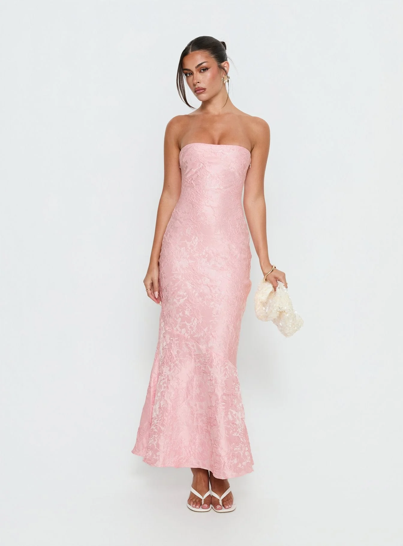 Lips Are Sealed Strapless Lace-Up Back Maxi Dress Pink - Image 2