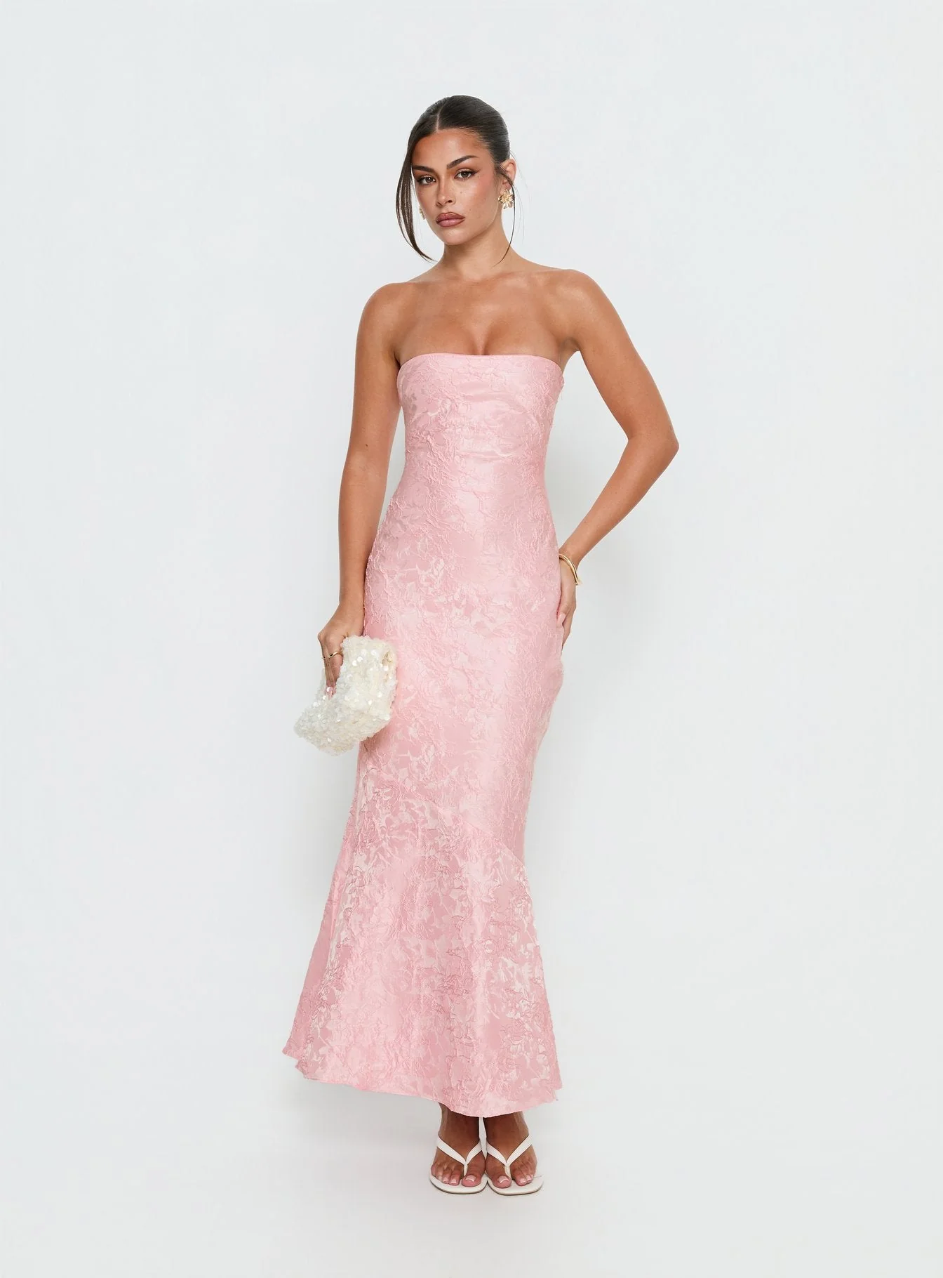 Lips Are Sealed Strapless Lace-Up Back Maxi Dress Pink - Image 3