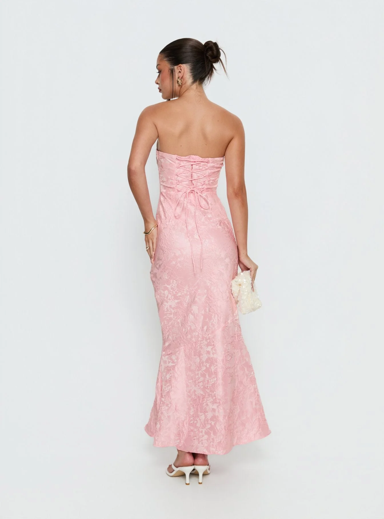 Lips Are Sealed Strapless Lace-Up Back Maxi Dress Pink - Image 5