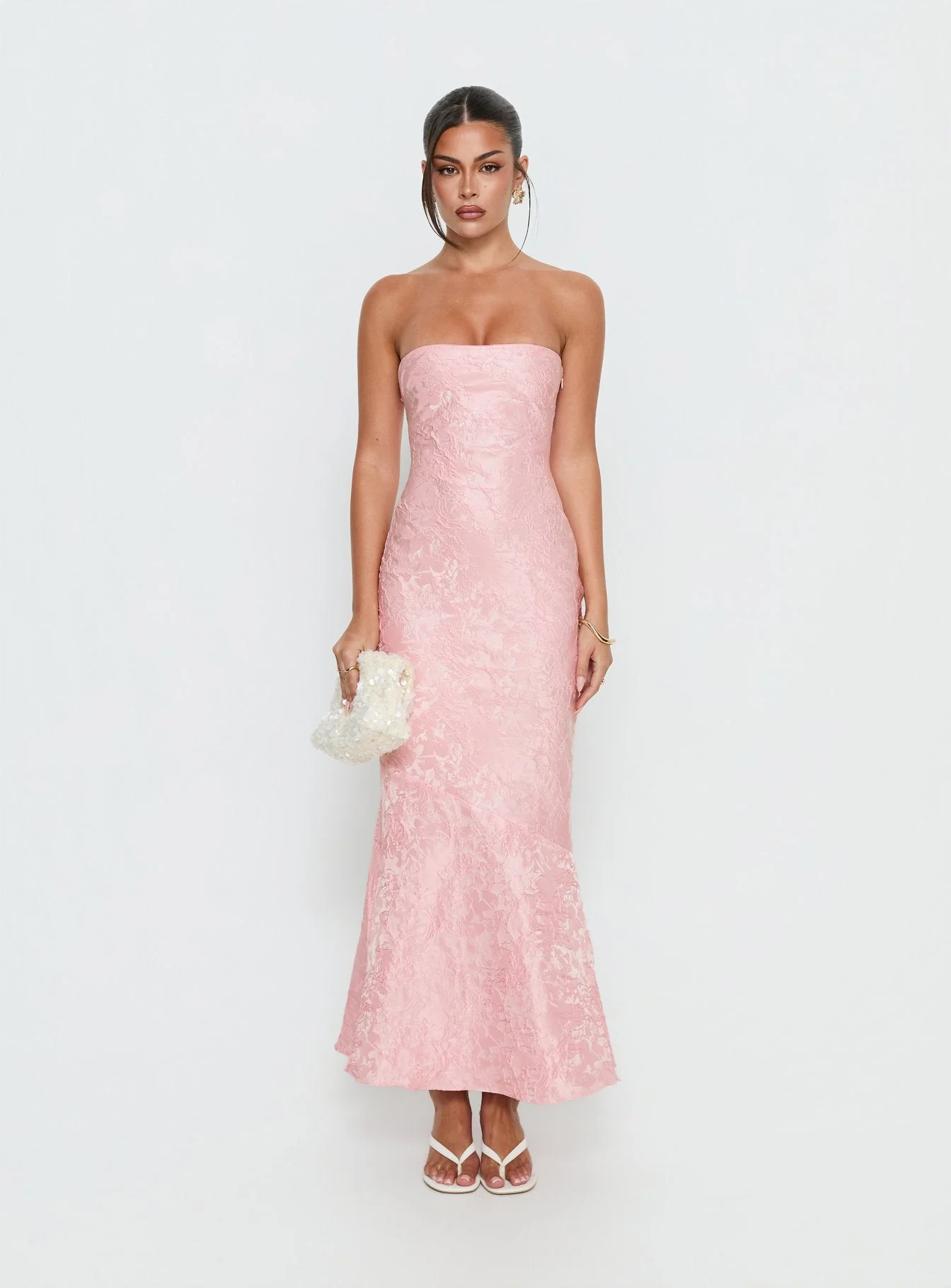 Lips Are Sealed Strapless Lace-Up Back Maxi Dress Pink - Image 9