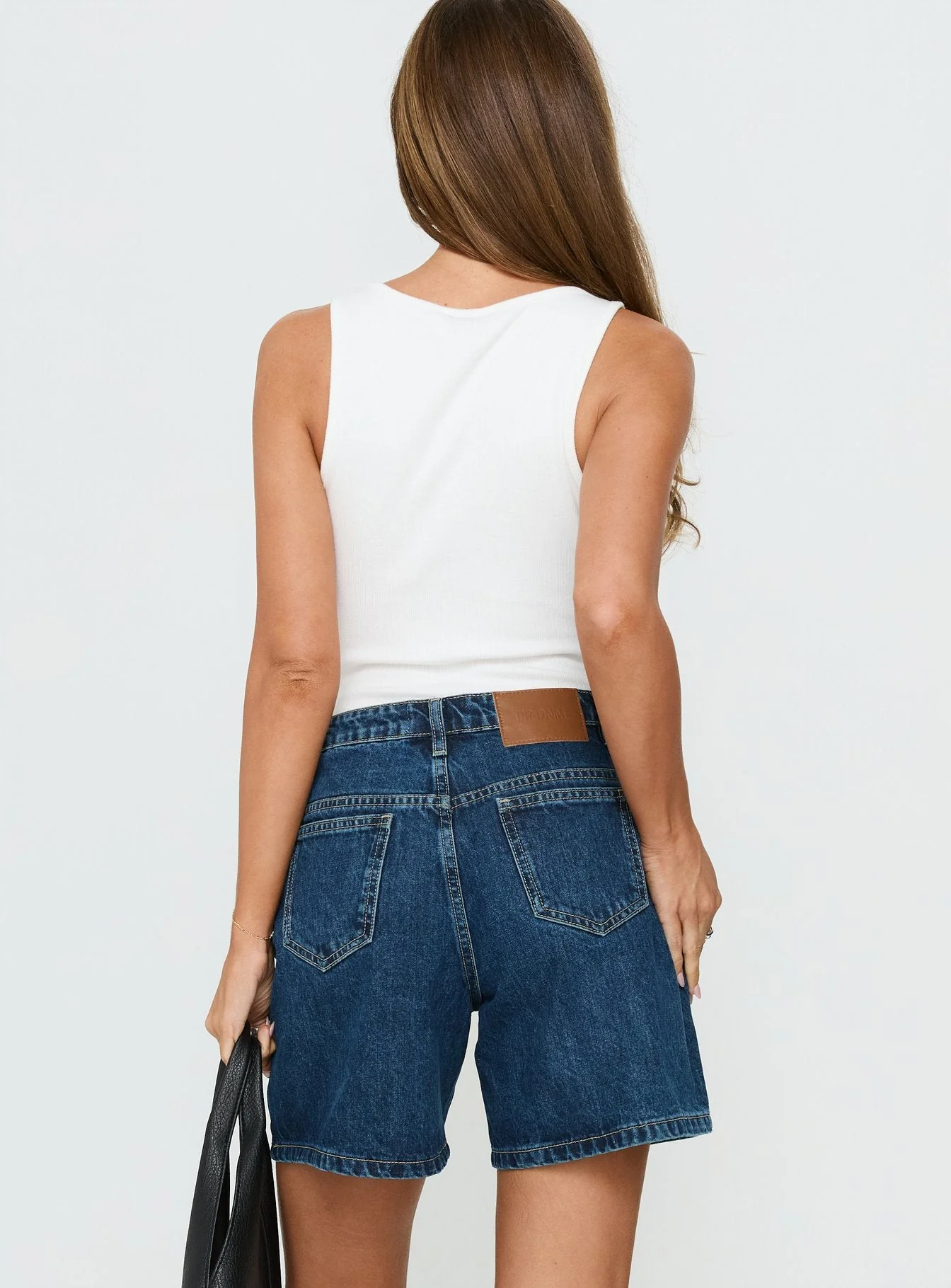Dreamful Relaxed Longline Denim Shorts Mid Blue Wash - Image 4