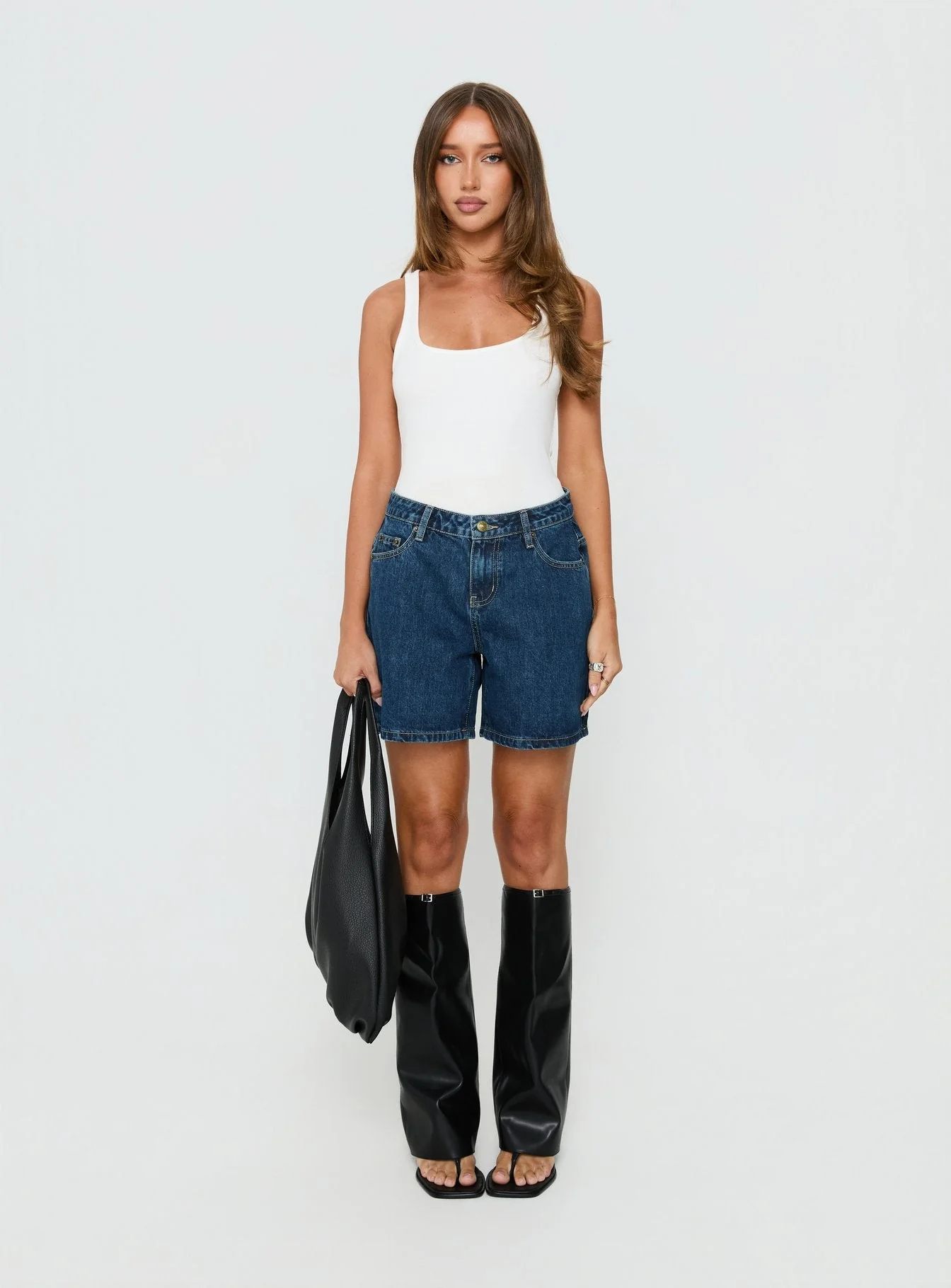Dreamful Relaxed Longline Denim Shorts Mid Blue Wash - Image 7