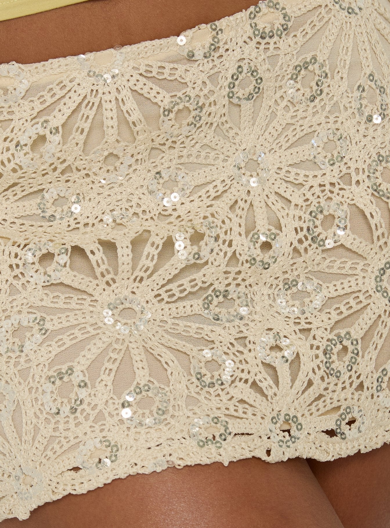 Malora Crochet Sequin Mini Skirt Natural - Image 6
