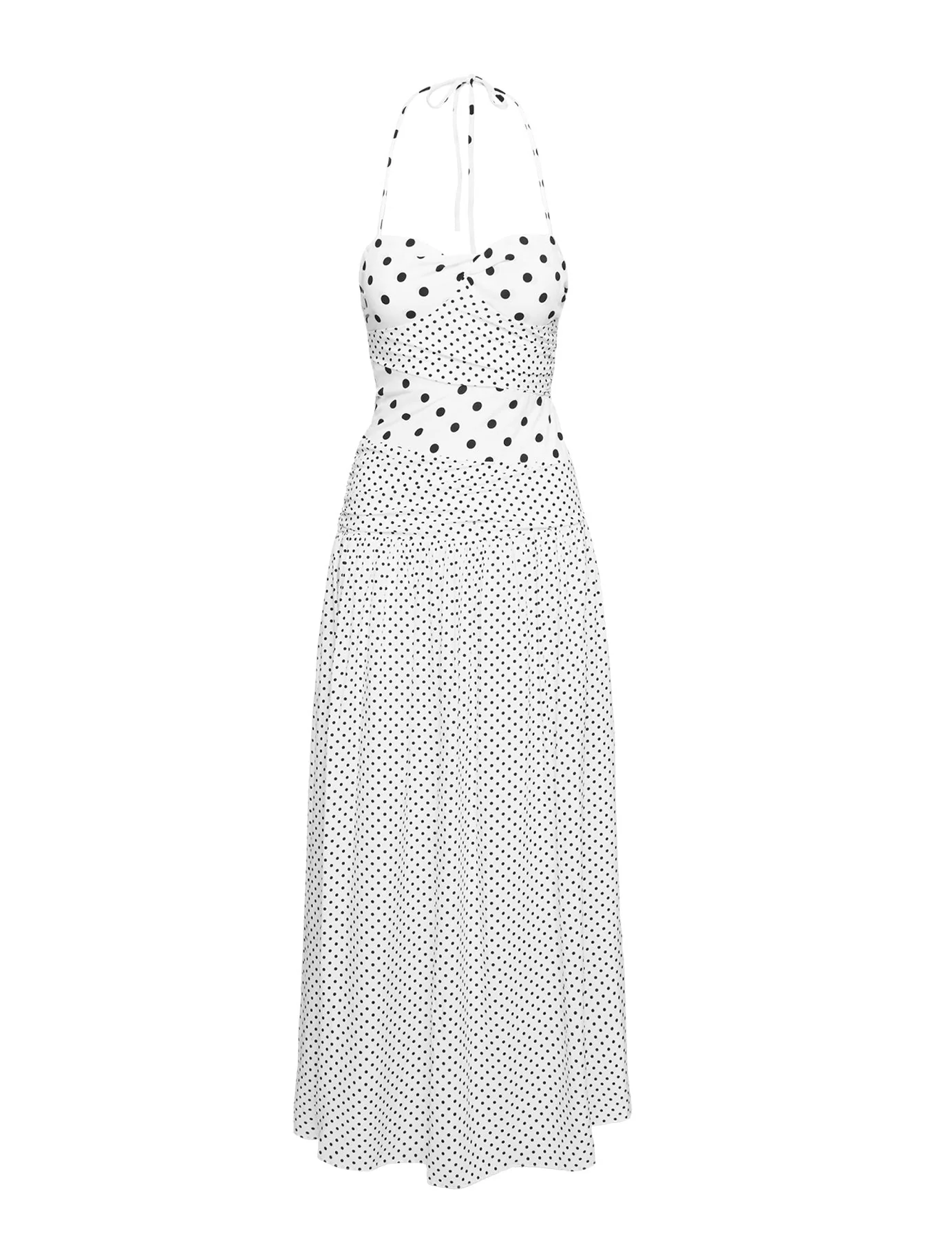 Marguerite Halter Maxi Dress White Polka Dot - Image 11
