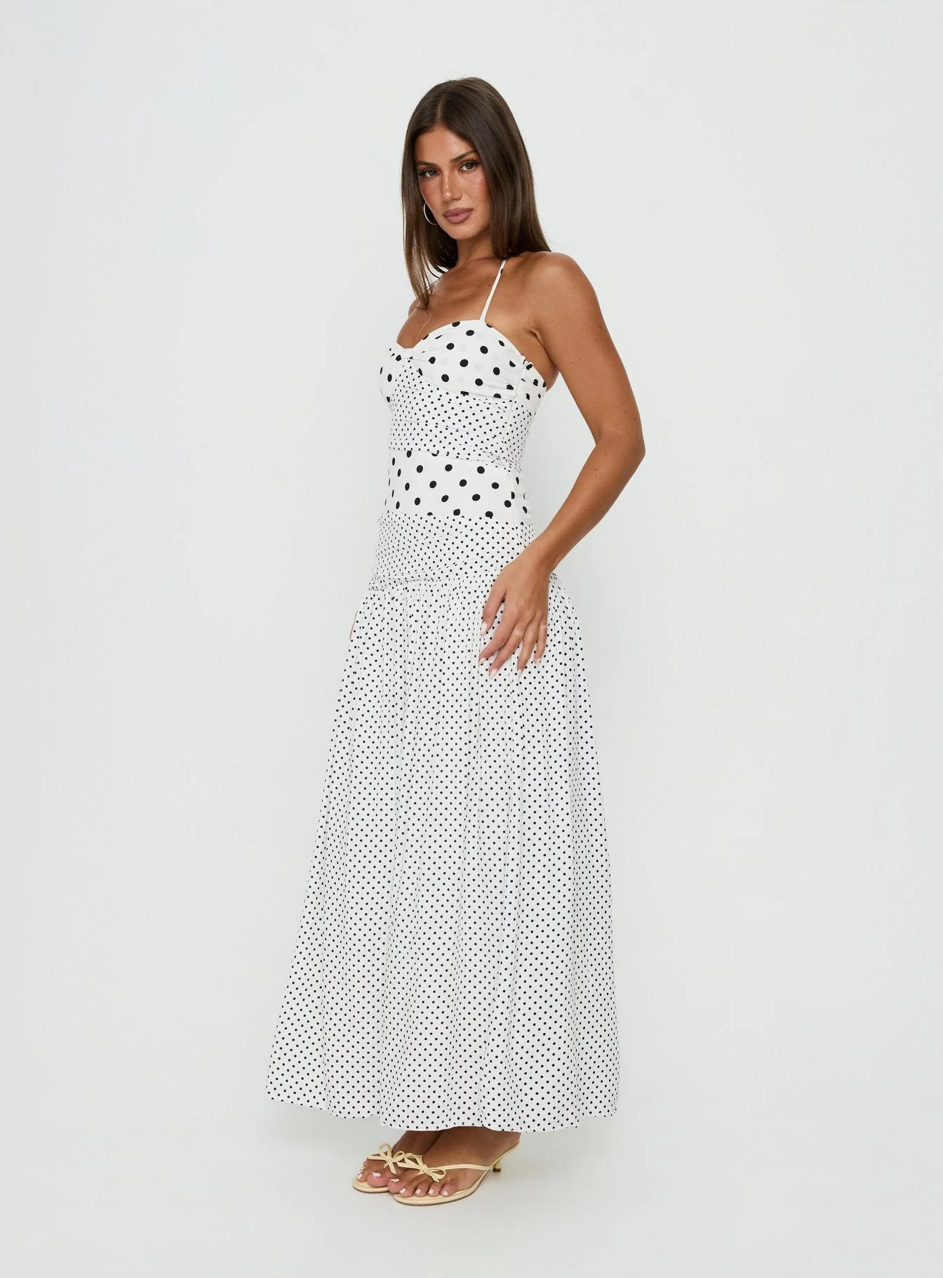 Marguerite Halter Maxi Dress White Polka Dot - Image 4