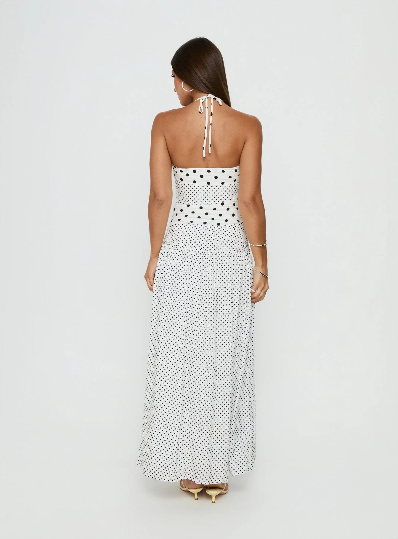 Marguerite Halter Maxi Dress White Polka Dot - Image 5
