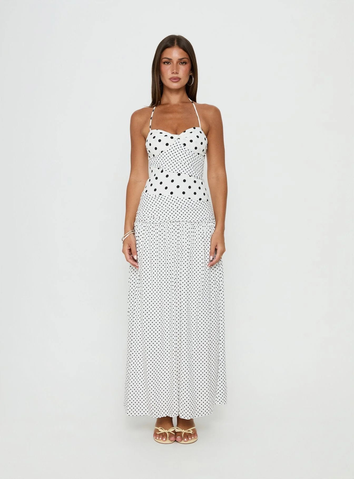 Marguerite Halter Maxi Dress White Polka Dot - Image 7