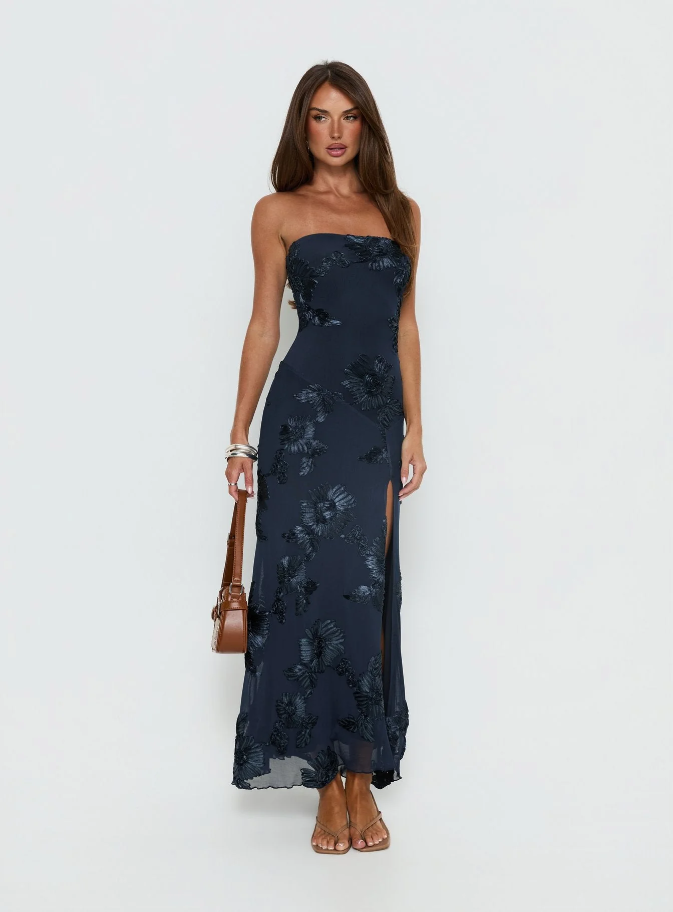 Maribeth Strapless Floral Maxi Dress Navy - Image 2