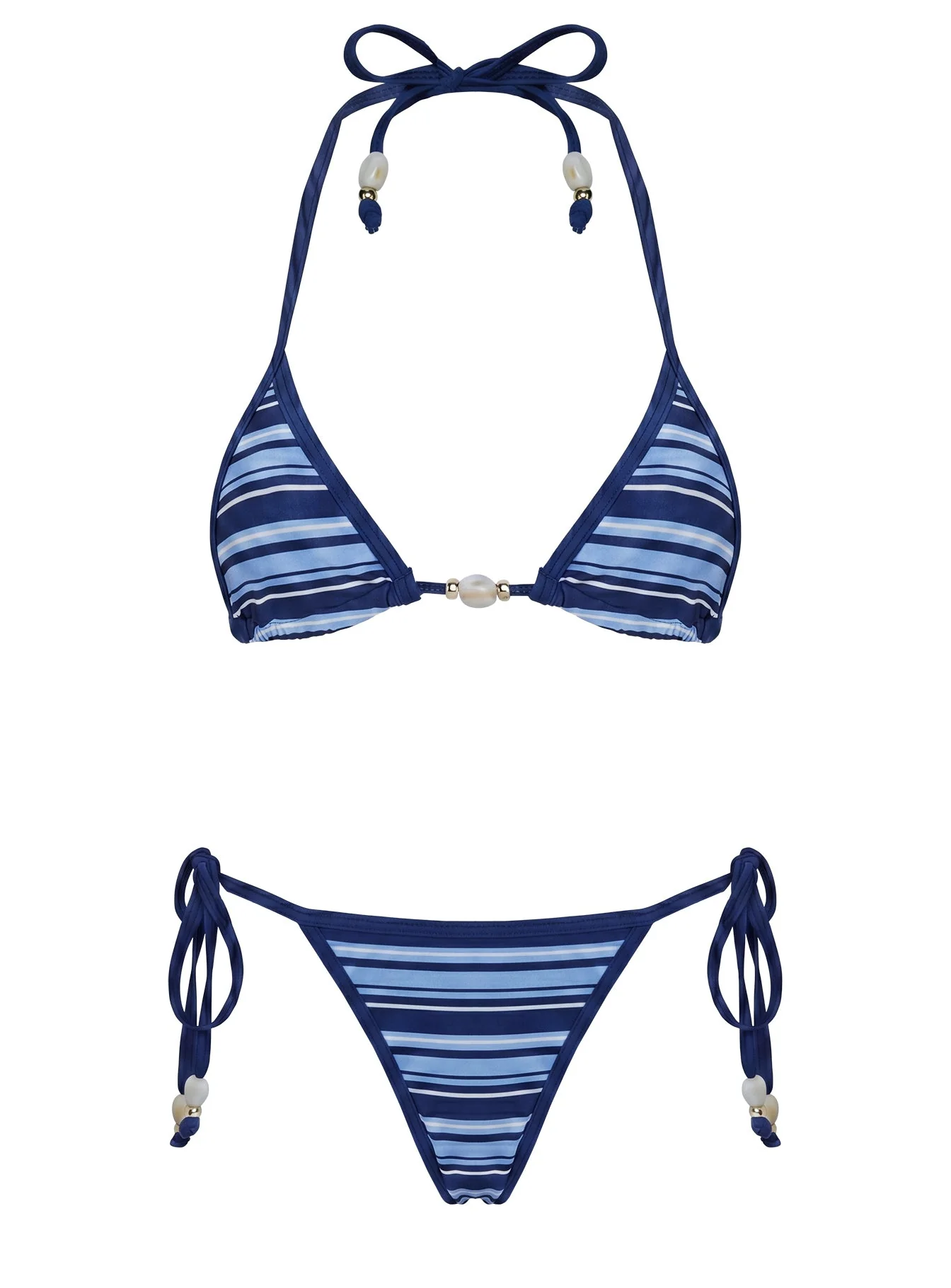 Mikaya Beaded Tie Side Bikini Bottoms Navy Stripe - Image 5