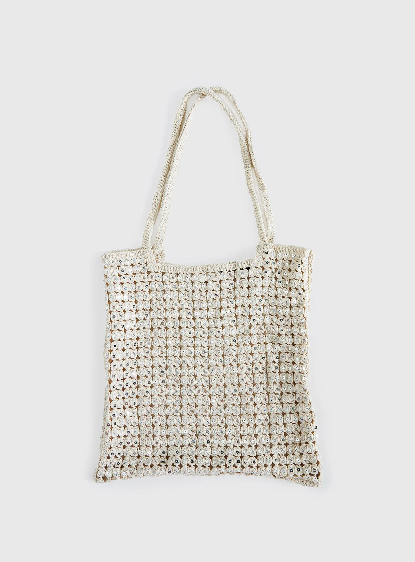Moon Glow Crochet Metallic Tote Bag Cream - Image 3