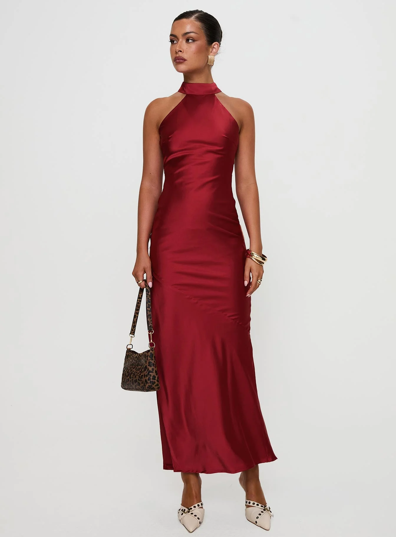 Mordecai Halter Maxi Dress Burgundy - Image 3