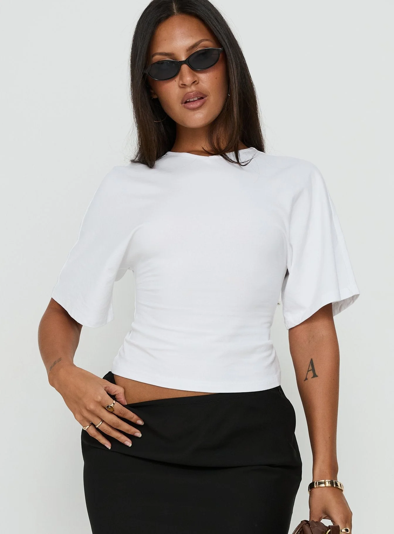 Nakota V Neck Cinched Tee White - Image 2