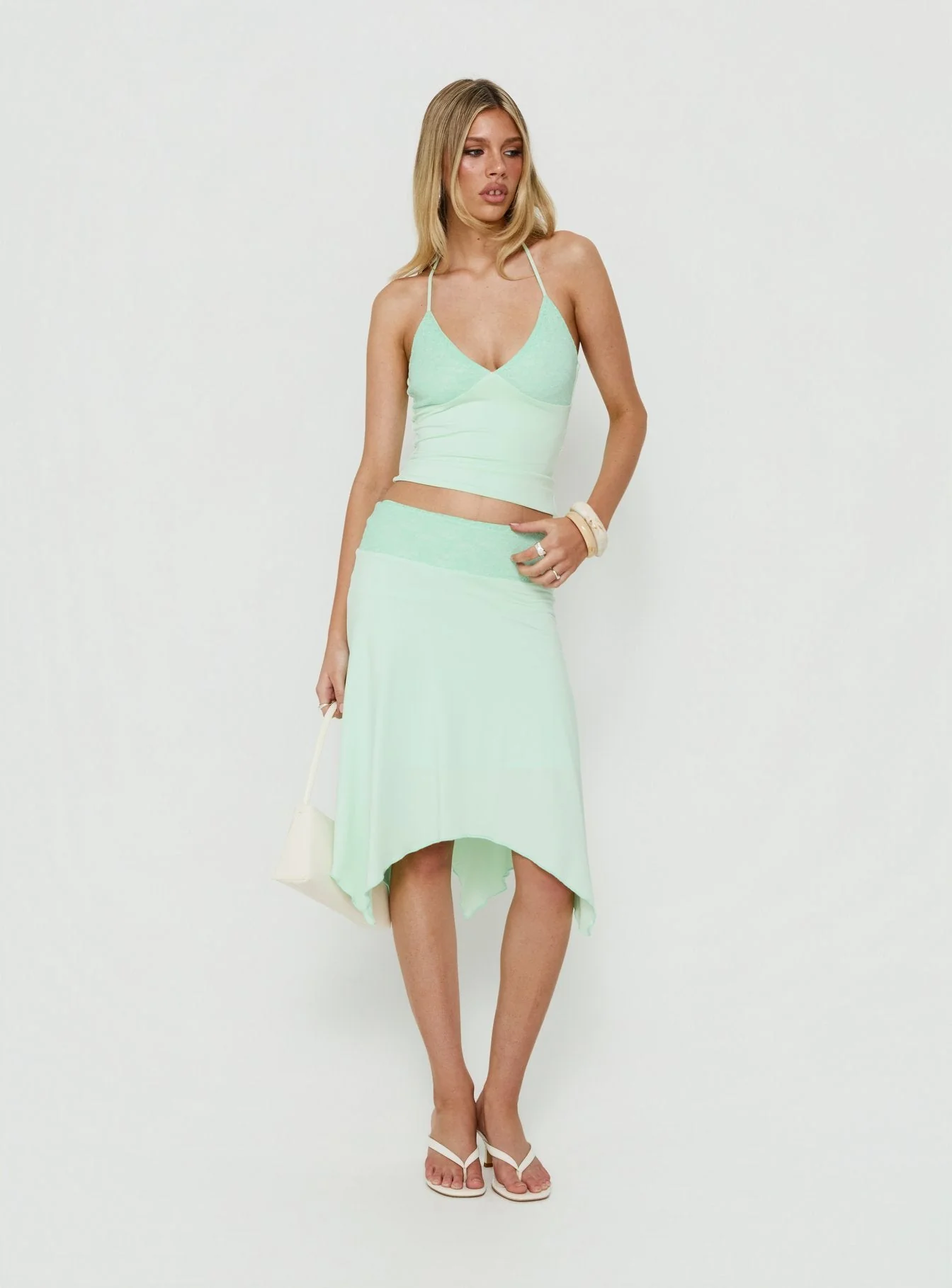 Natabelle Lace Detail Midi Skirt Mint - Image 2