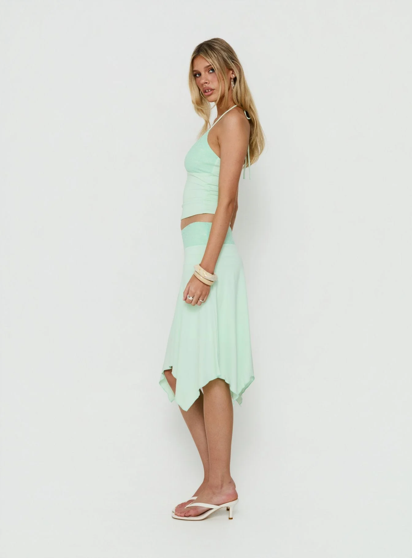Natabelle Lace Detail Midi Skirt Mint - Image 4