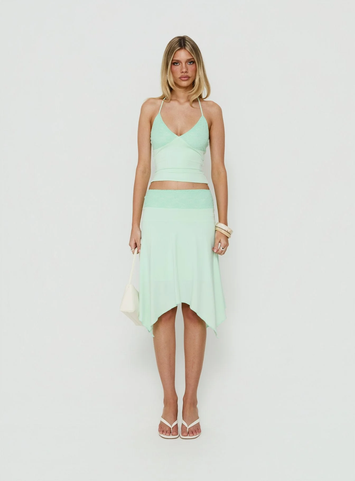 Natabelle Lace Detail Midi Skirt Mint - Image 7