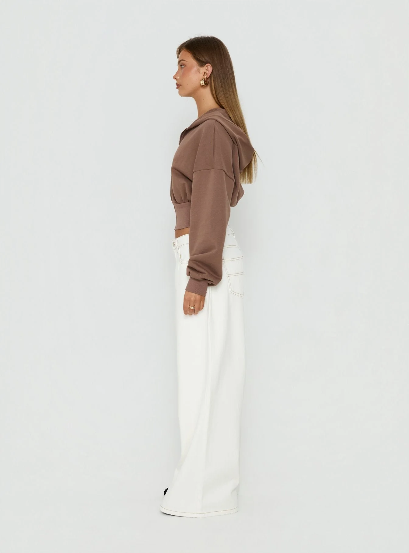 Naylor Mid Rise Wide Leg Jeans Cream - Image 4