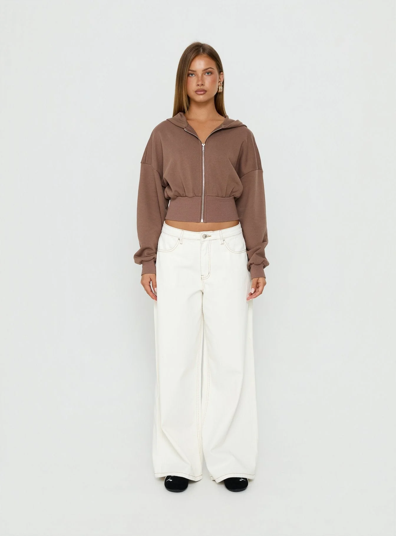 Naylor Mid Rise Wide Leg Jeans Cream Petite - Image 7