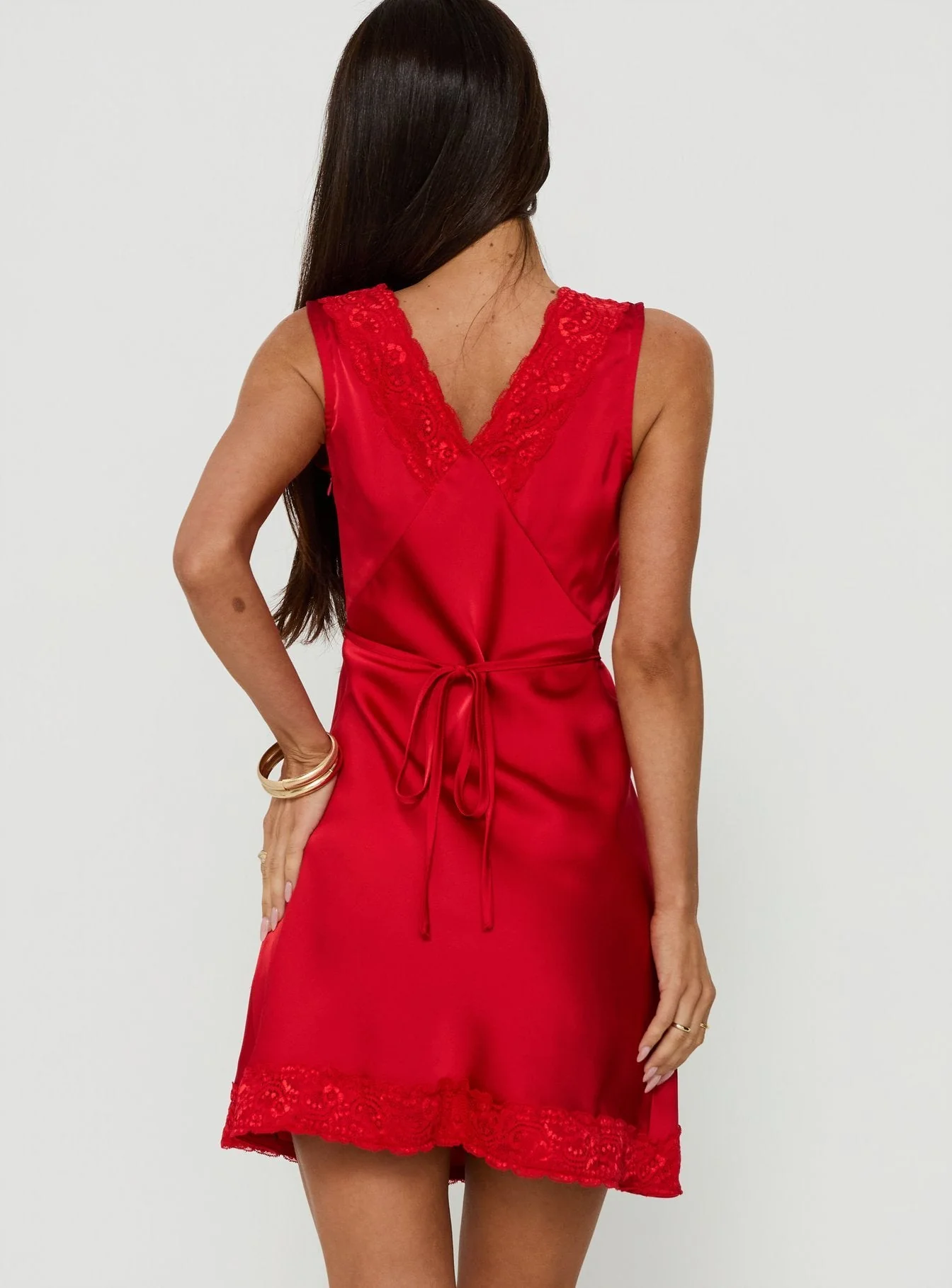 Nellie Lace Trim Mini Dress Red - Image 5