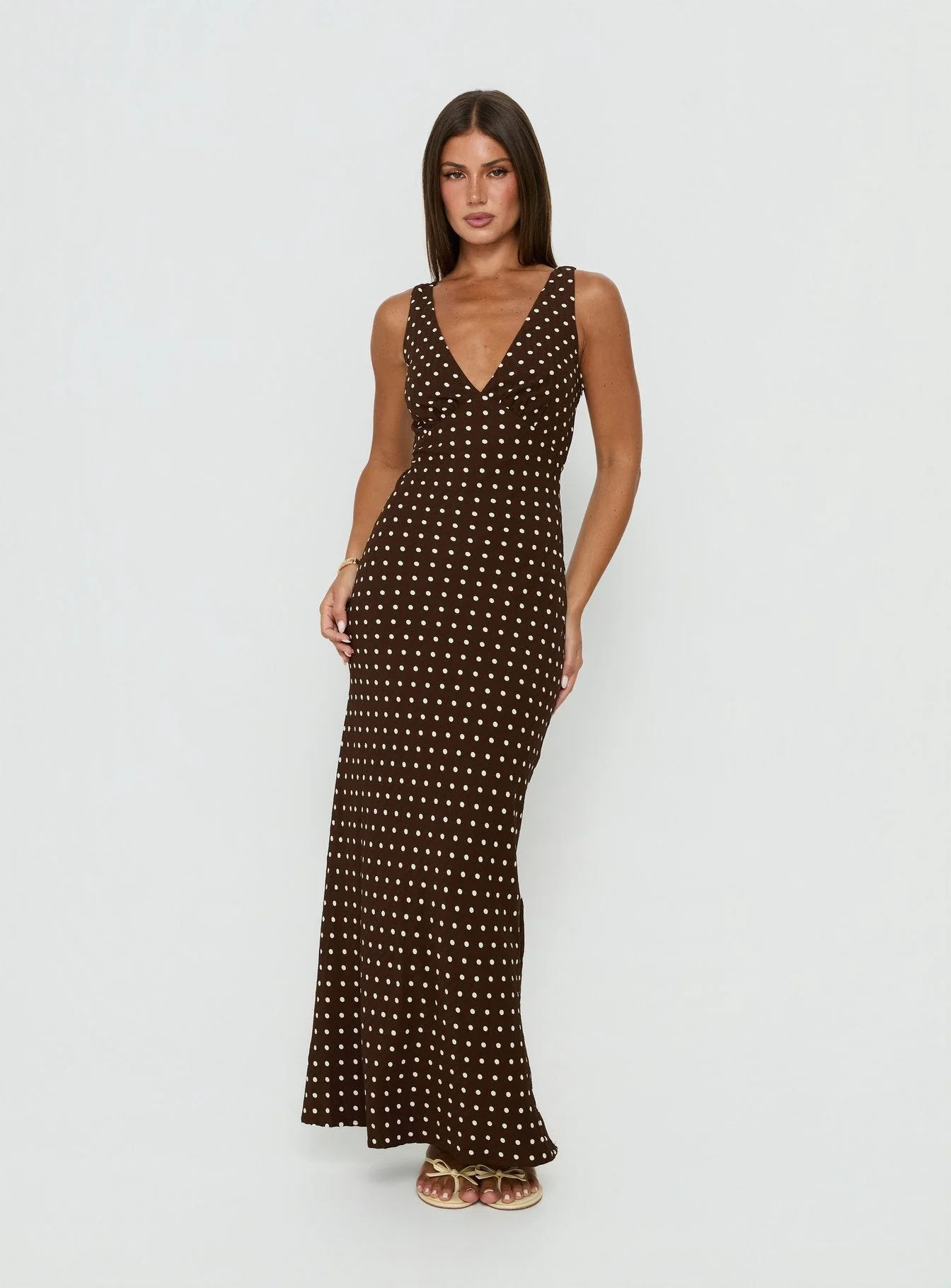 Nellie Maxi Dress Brown Polka Dot - Image 2