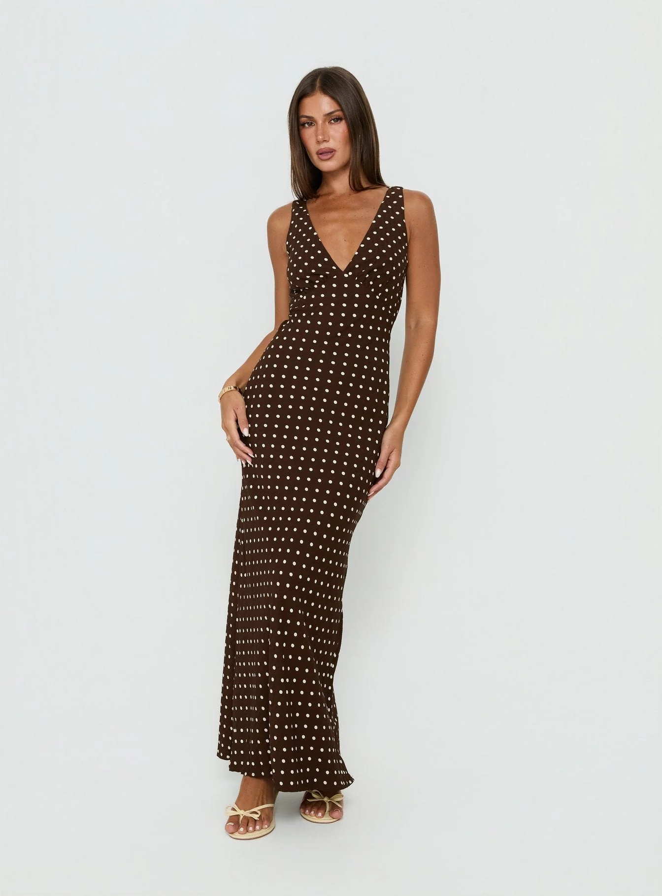 Nellie Maxi Dress Brown Polka Dot - Image 3