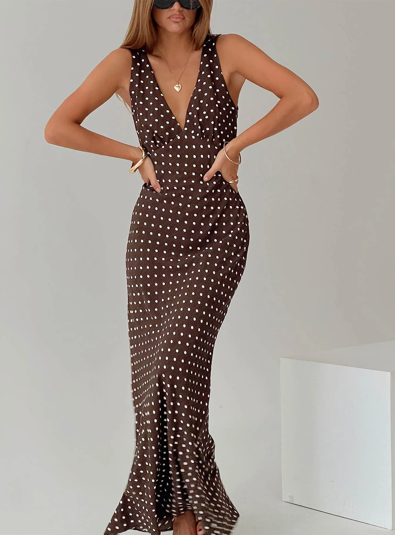 Nellie Maxi Dress Brown Polka Dot - Image 8