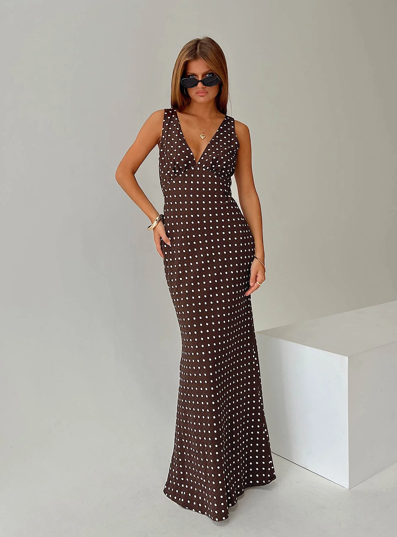 Nellie Maxi Dress Brown Polka Dot - Image 9