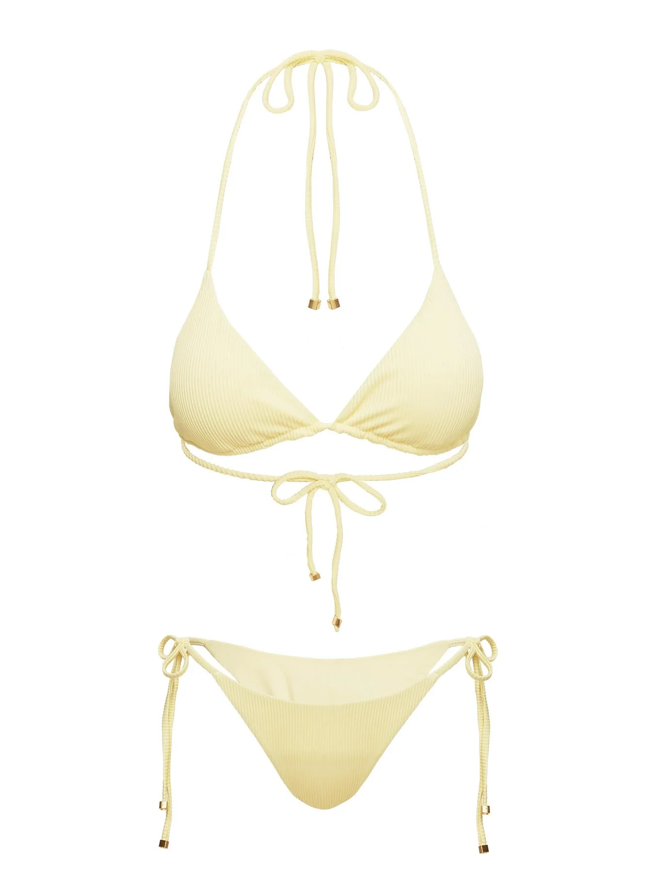 Nevaeh Ribbed Triangle Bikini Top Yellow - Image 10