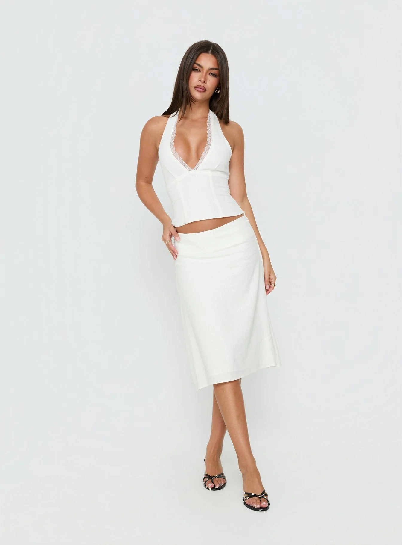 No Pressure Lace Trim Halter Top White - Image 3