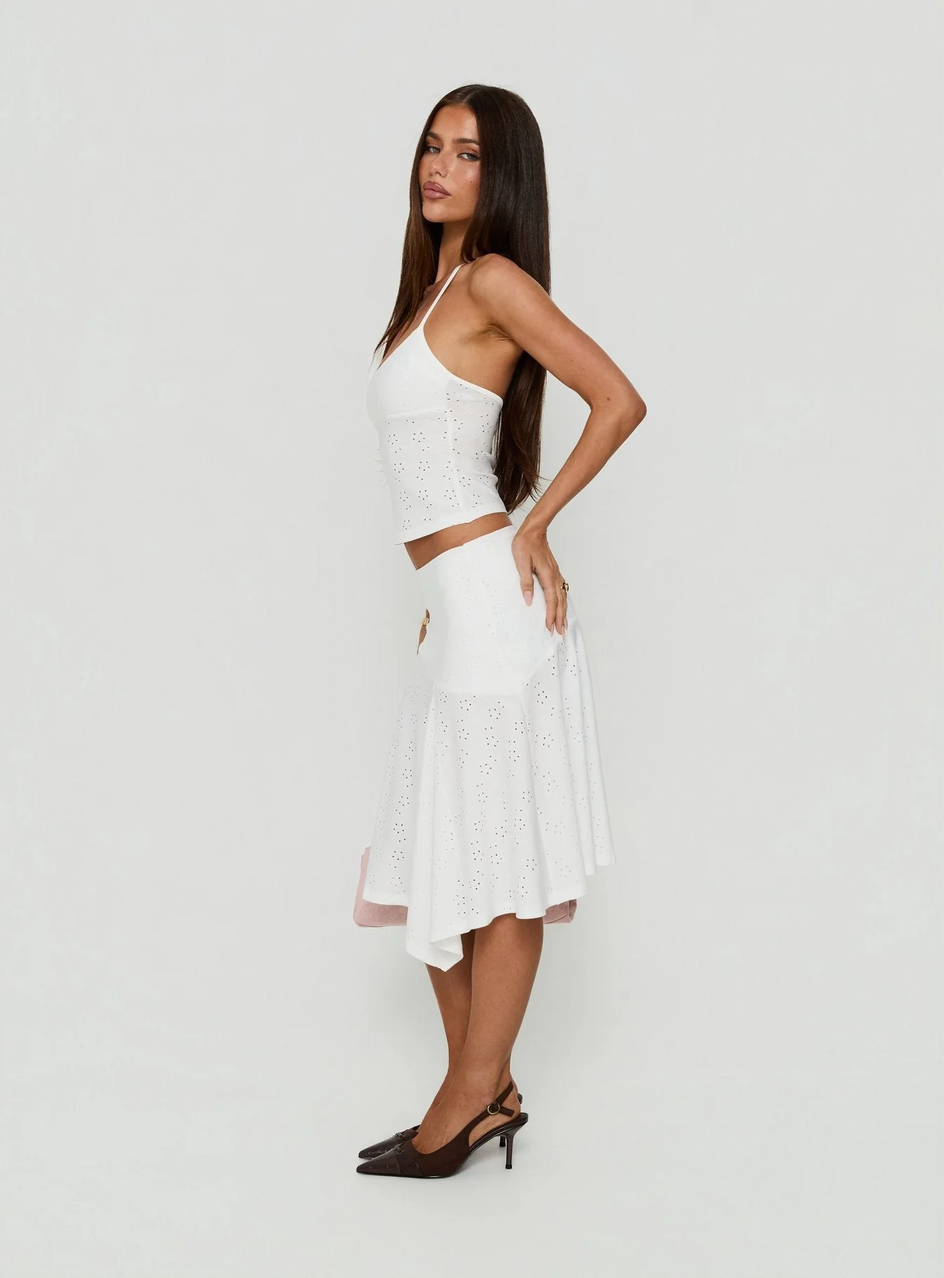 Opalie Asymmetrical Midi Skirt White Broderie - Image 4