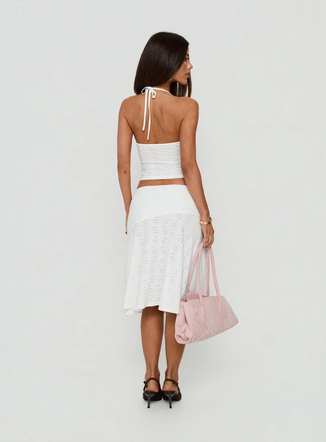 Opalie Asymmetrical Midi Skirt White Broderie - Image 5