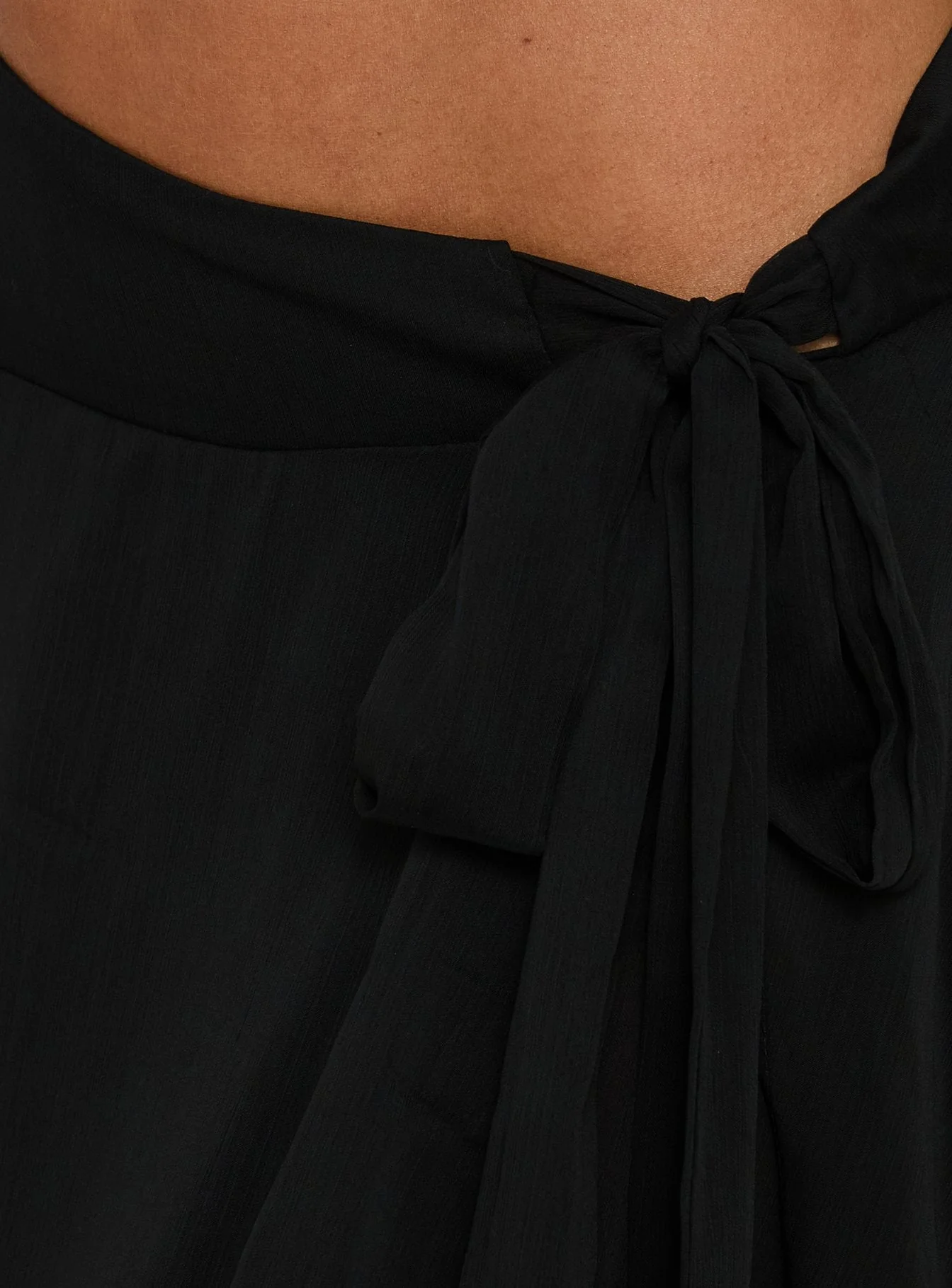 Ophella Tie Waist Chiffon Midi Skirt Black - Image 5