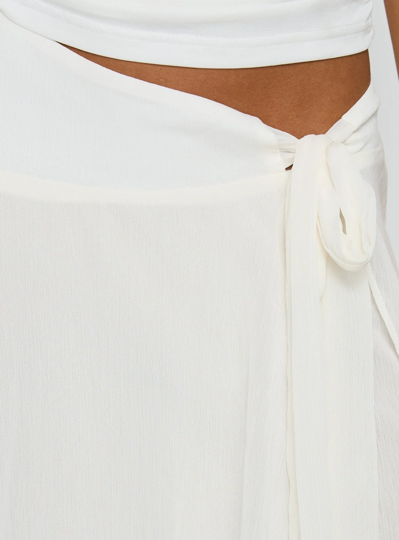 Ophella Tie Waist Chiffon Midi Skirt Cream - Image 6
